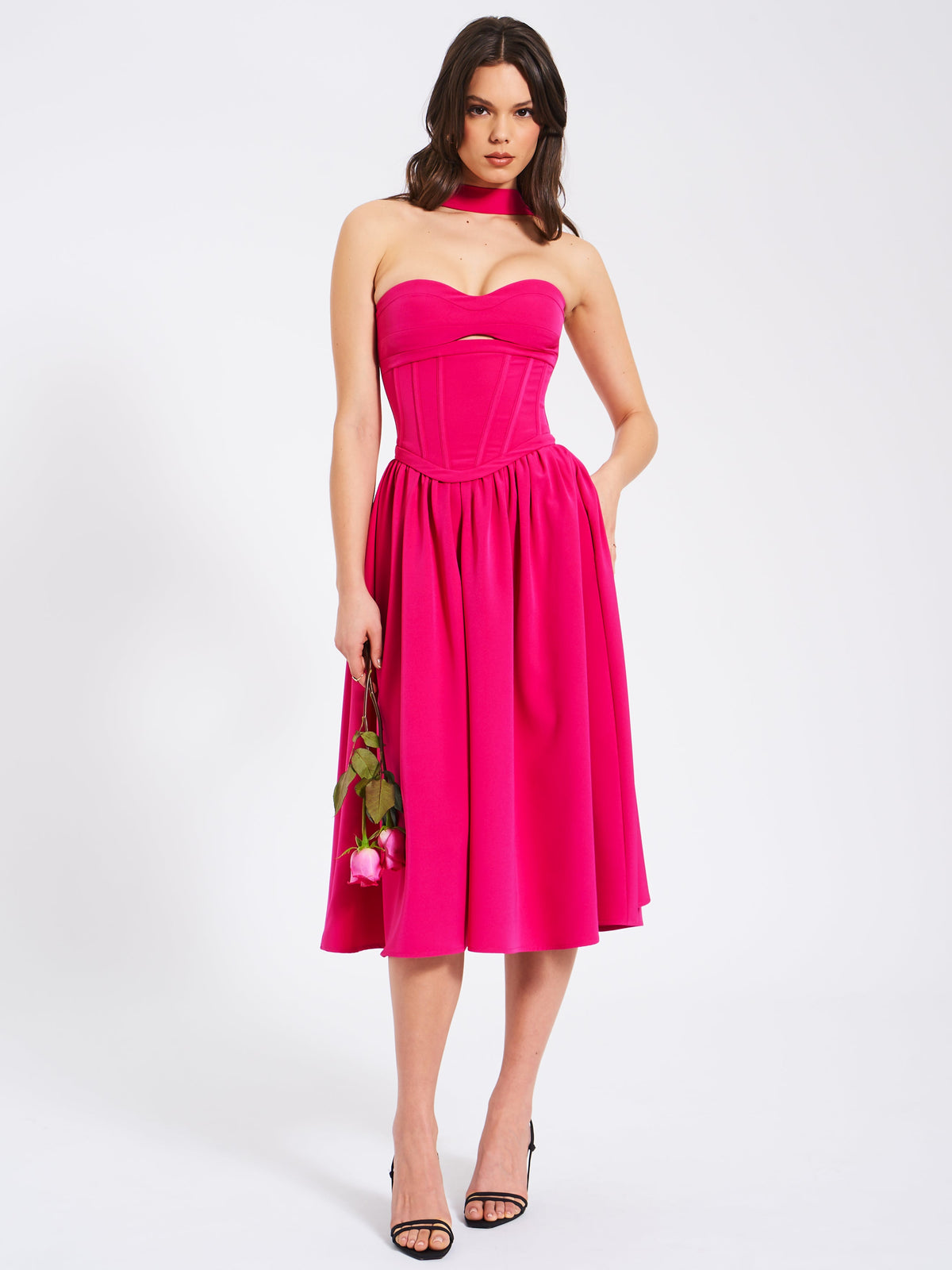 Maia Fuchsia Halter Neck Corset Midi Sundress (Archive Sale)