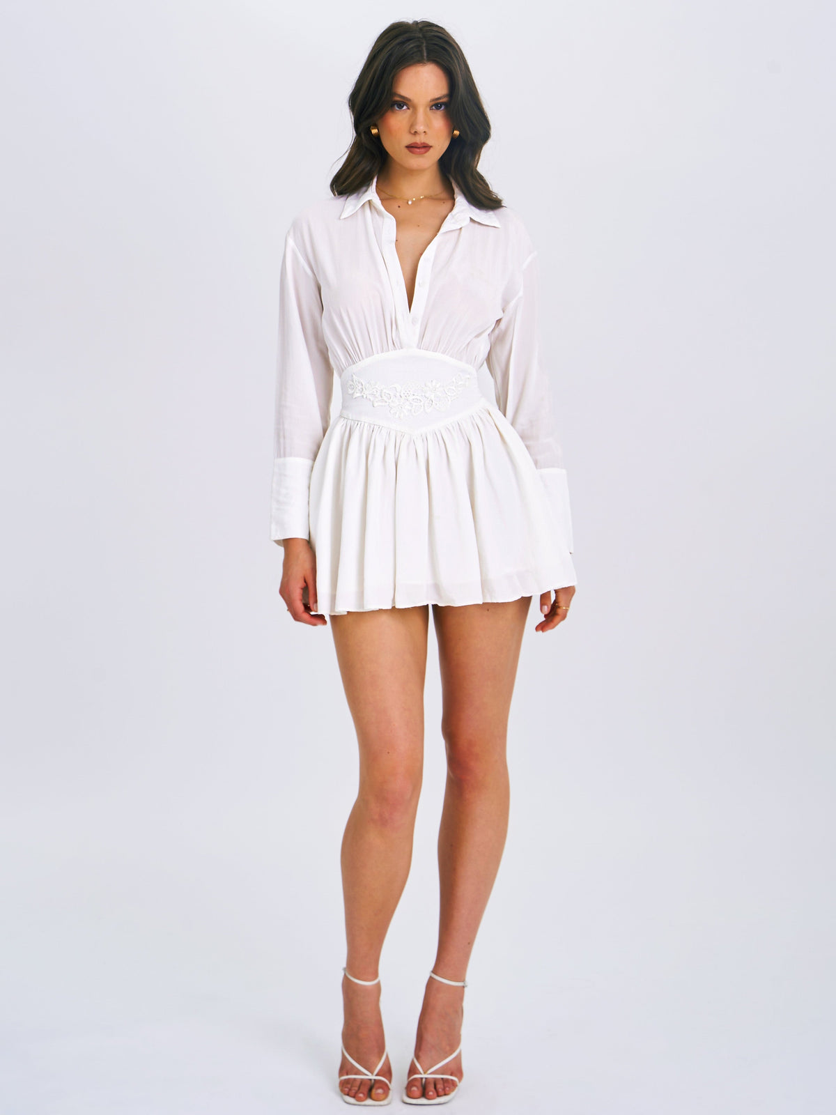 Jamila White Lyocell Embroidered Shirt Mini Dress