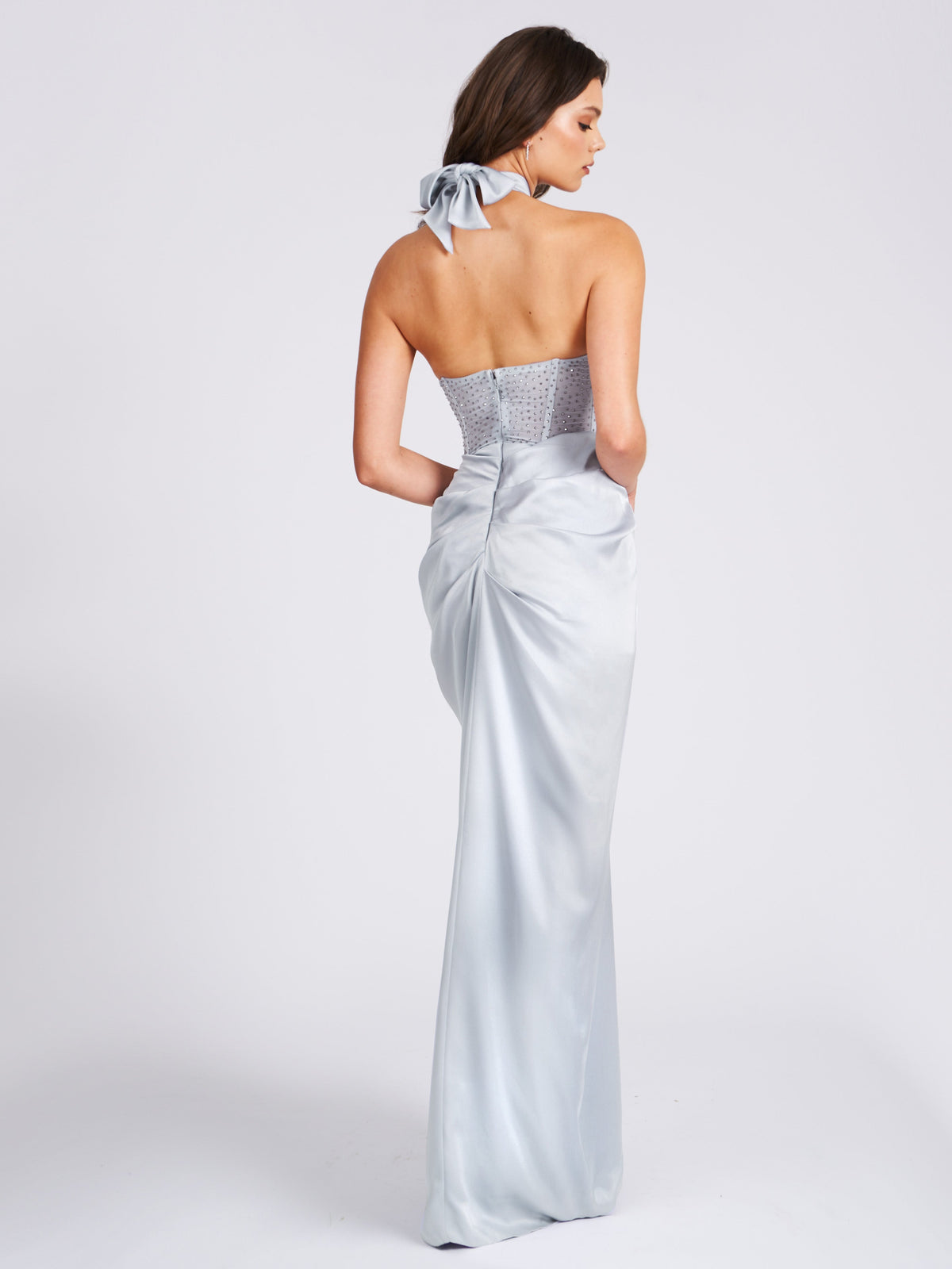 Noemie Silver Crystal Corset Satin Gown (Archive Sale)