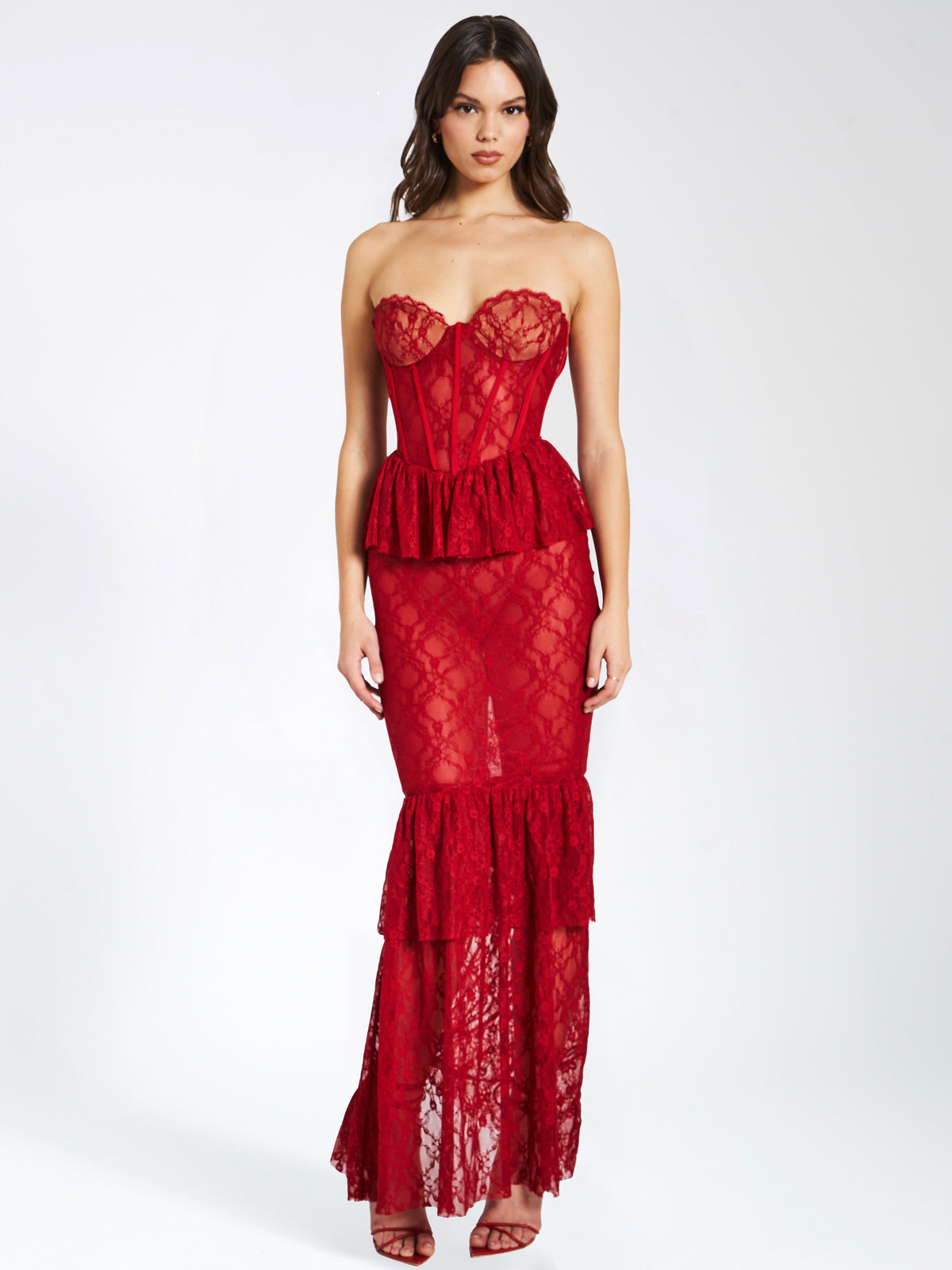 Quennell Burgundy Lace Corset Maxi Dress (Archive Sale)