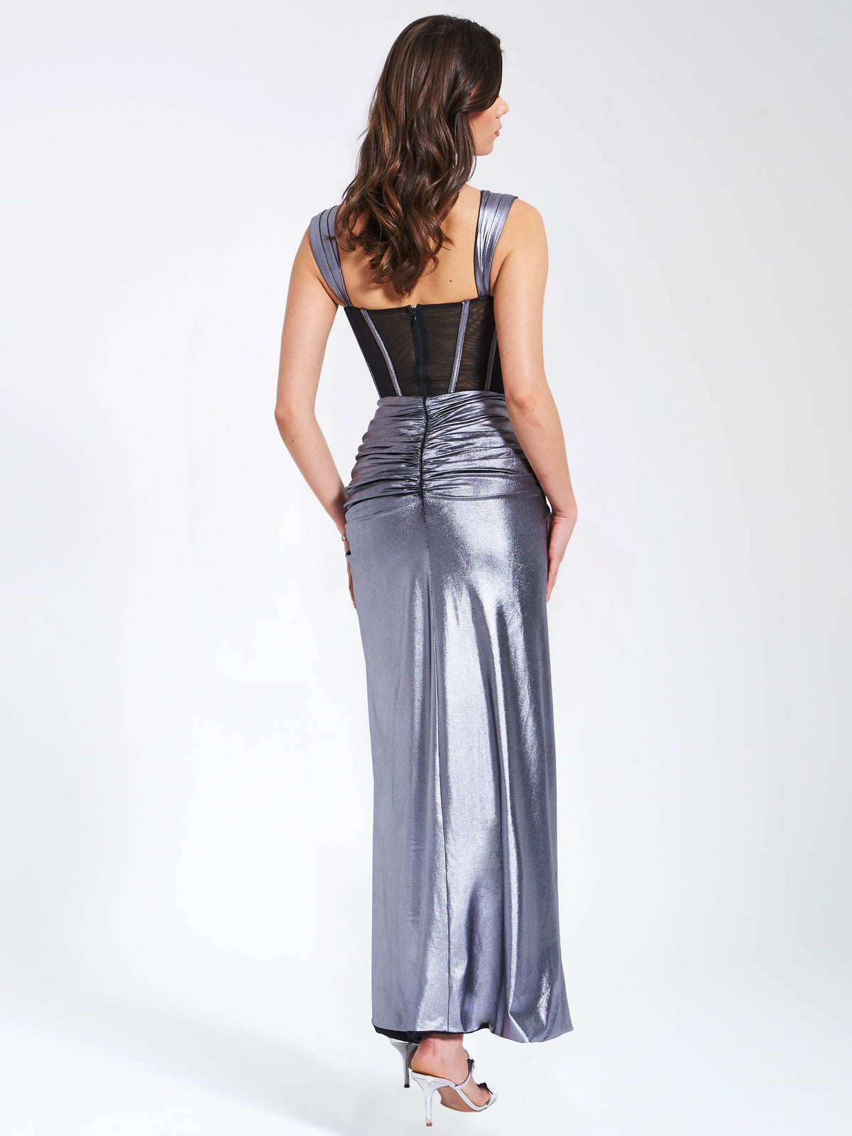 Odessa Silver Metallic Corset Maxi Dress (Archive Sale)