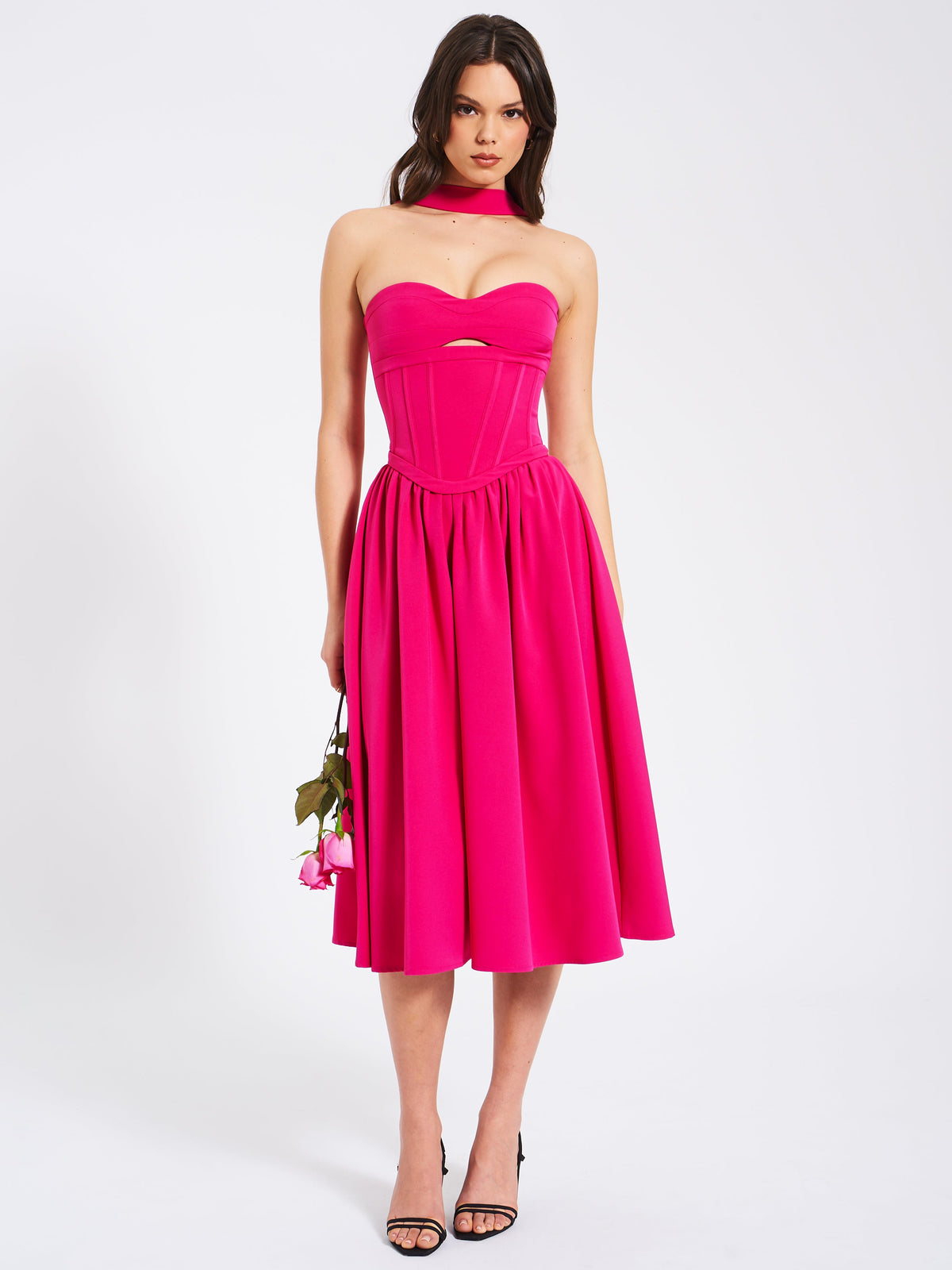 Maia Fuchsia Halter Neck Corset Midi Sundress (Archive Sale)
