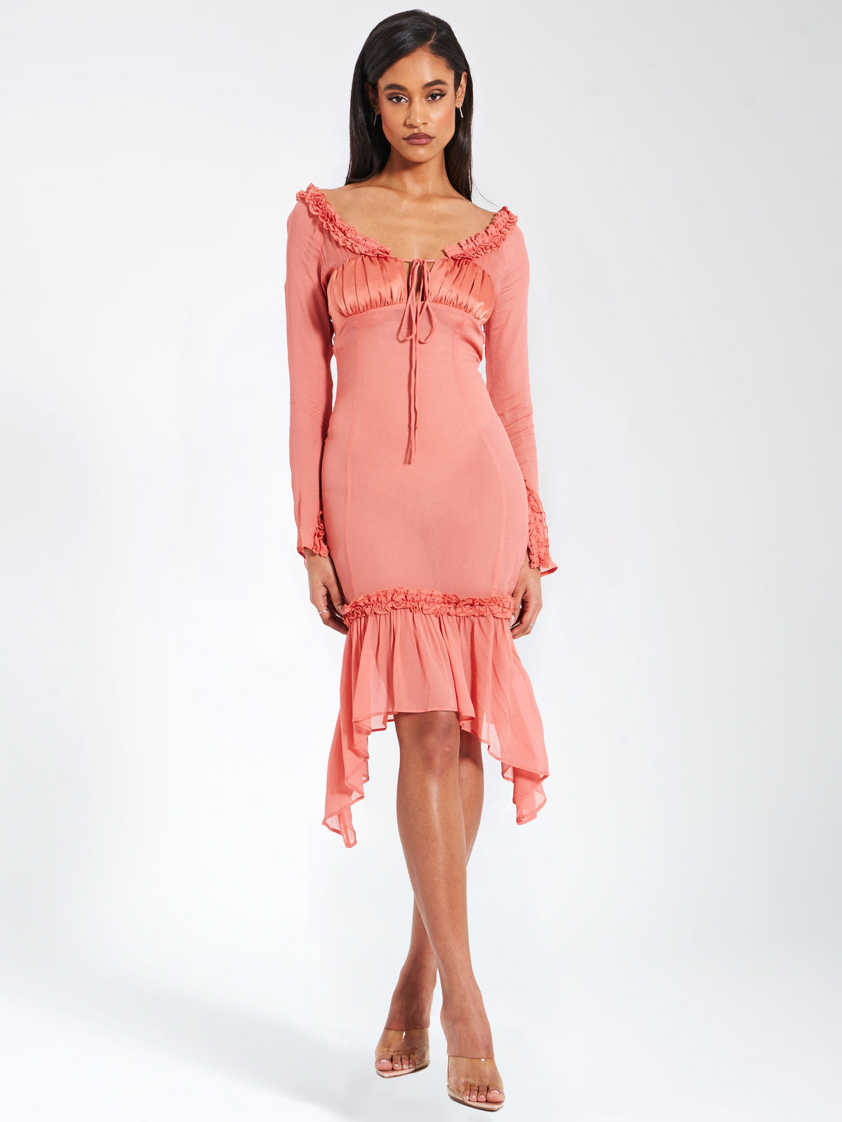 Fiorella Rosy Mauve Satin Rayon Midi Dress (Archive Sale)