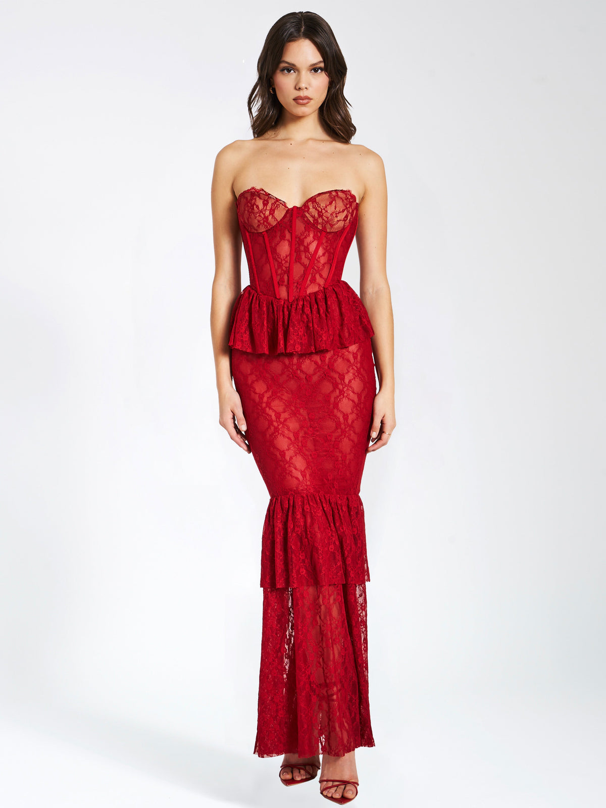 Quennell Burgundy Lace Corset Maxi Dress (Archive Sale)