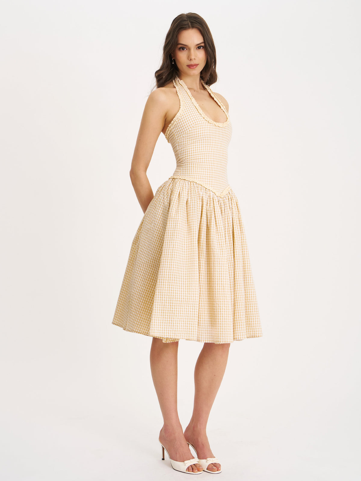 Idella Yellow Gingham U Neck Midi Dress (Archive Sale)