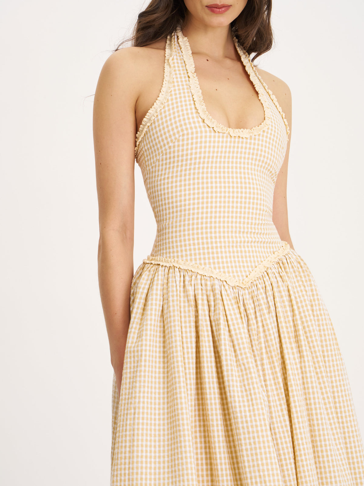 Idella Yellow Gingham U Neck Midi Dress (Archive Sale)