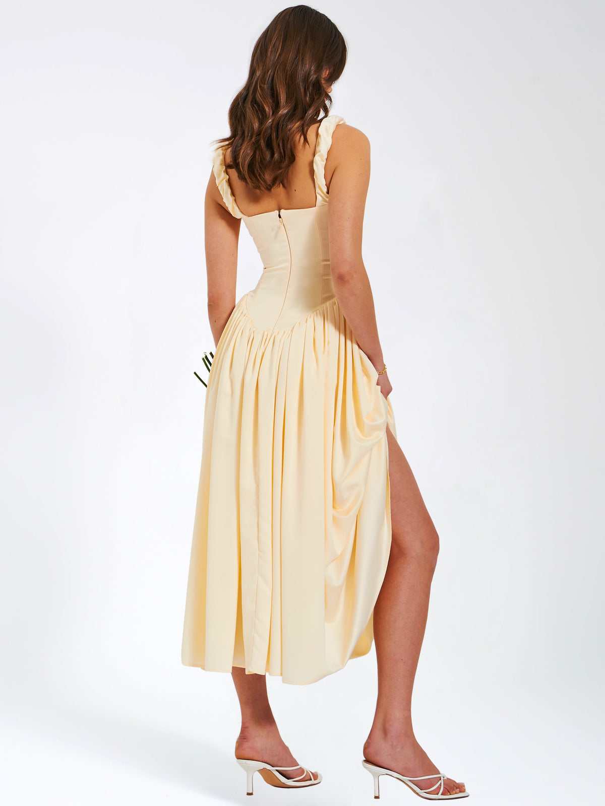 Noreen Egg White Satin Drop Waist Maxi Sundress (Archive Sale)