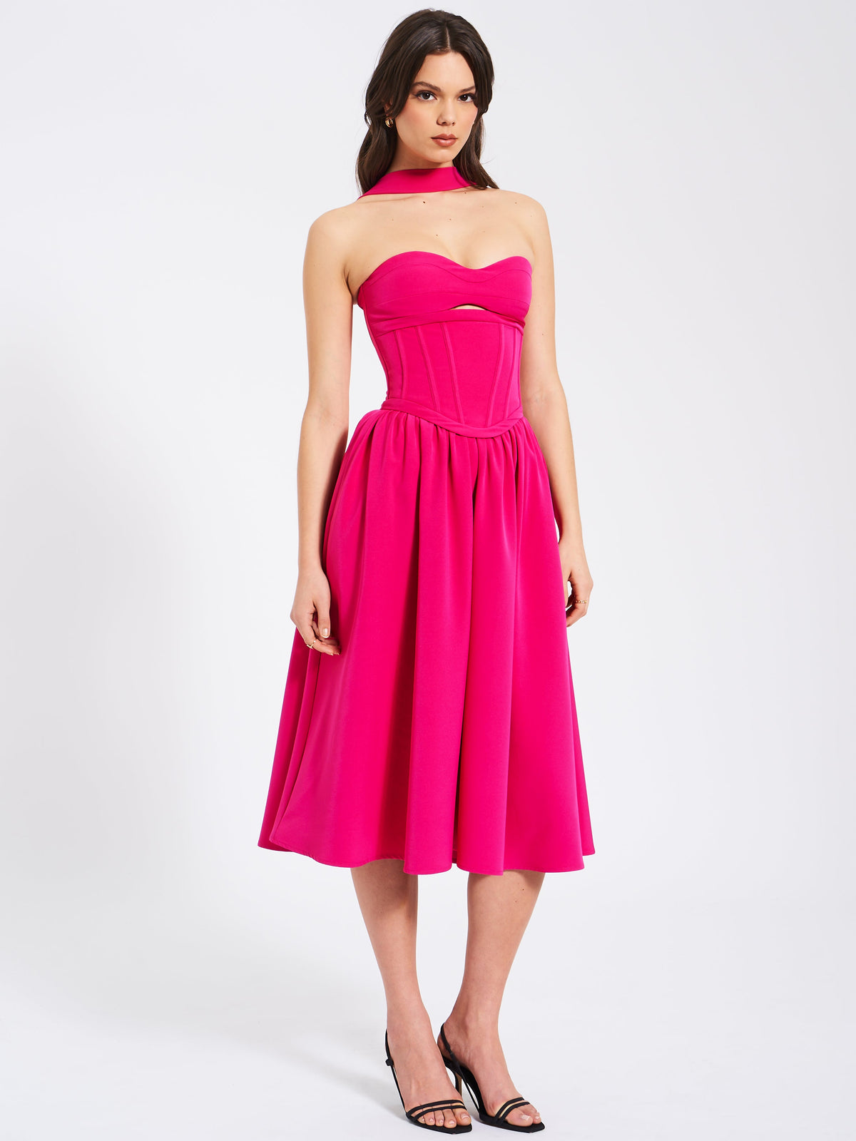 Maia Fuchsia Halter Neck Corset Midi Sundress (Archive Sale)