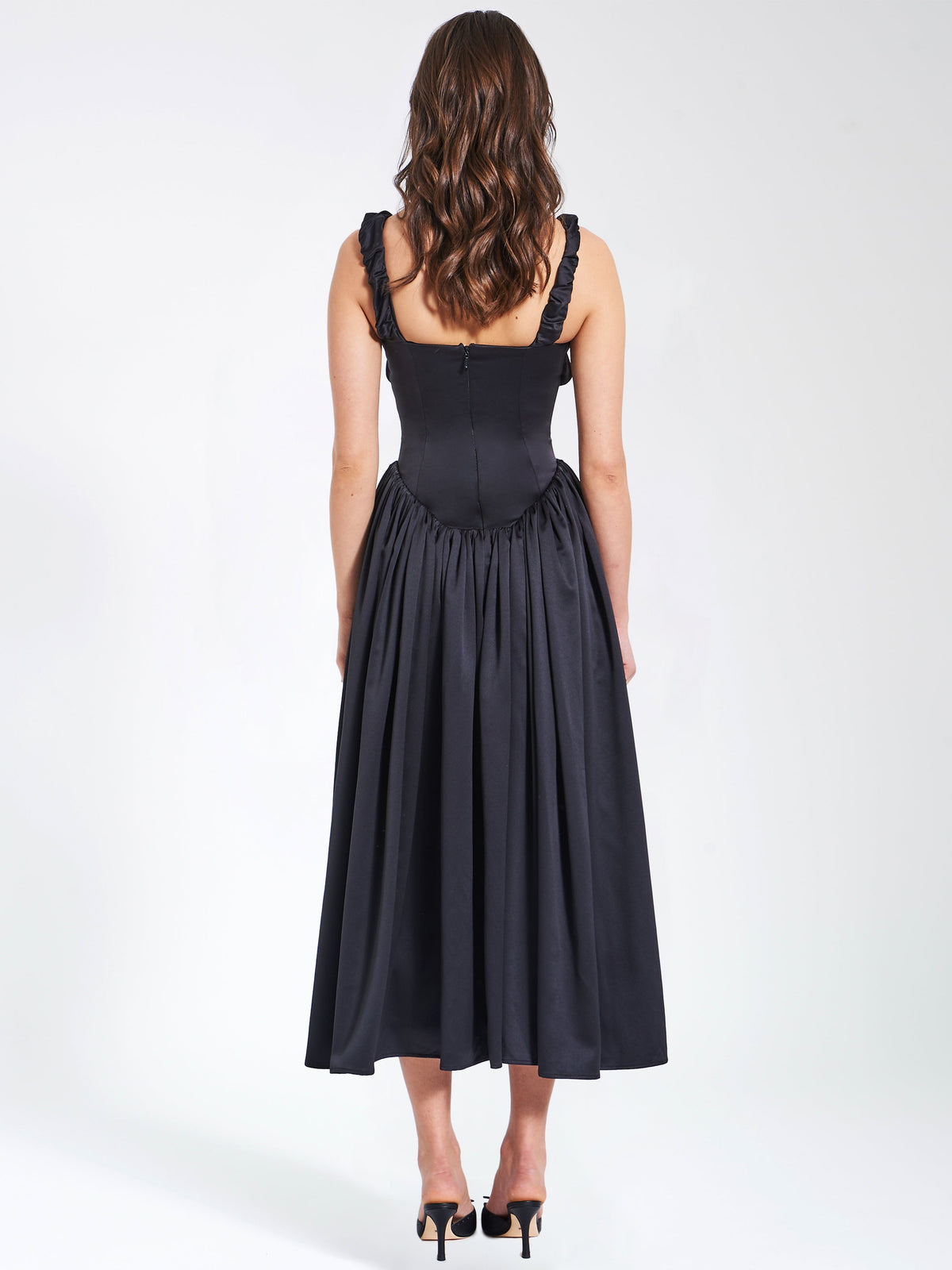 Noreen Black Satin Drop Waist Maxi Sundress (Archive Sale)