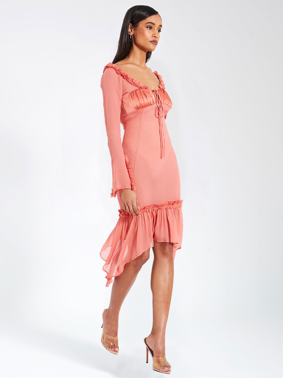 Fiorella Rosy Mauve Satin Rayon Midi Dress (Archive Sale)