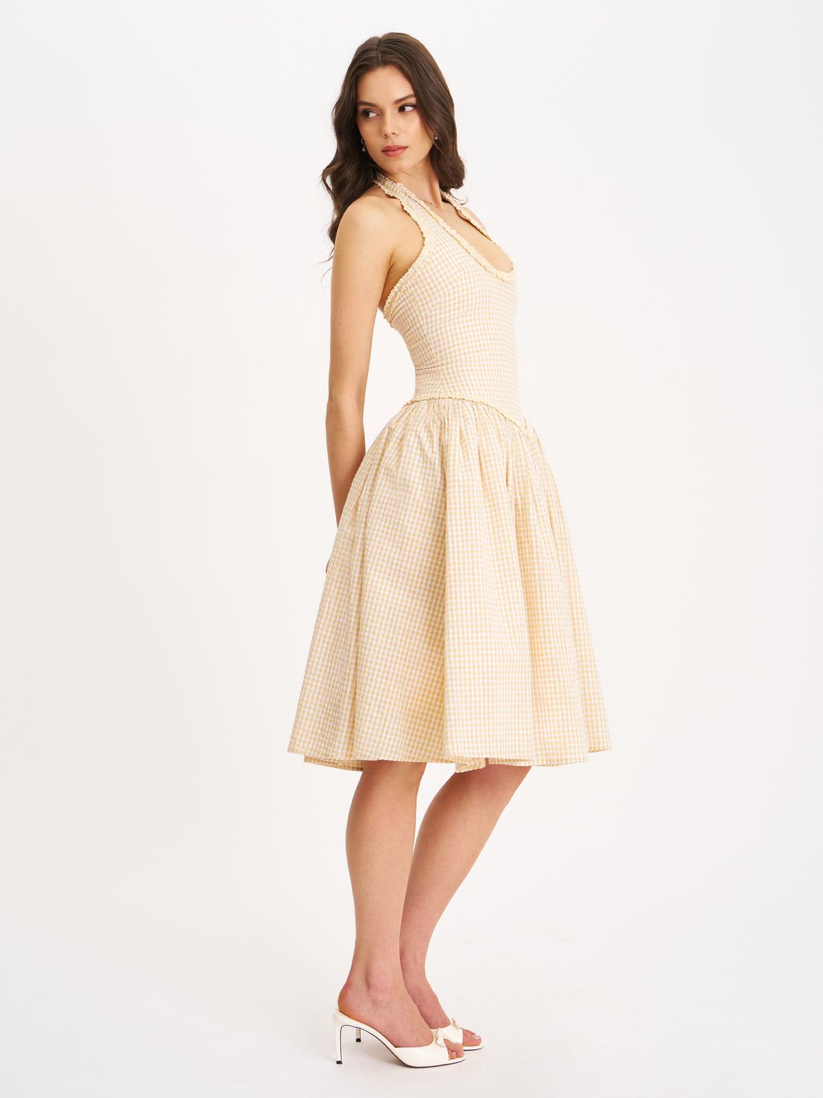 Idella Yellow Gingham U Neck Midi Dress (Archive Sale)