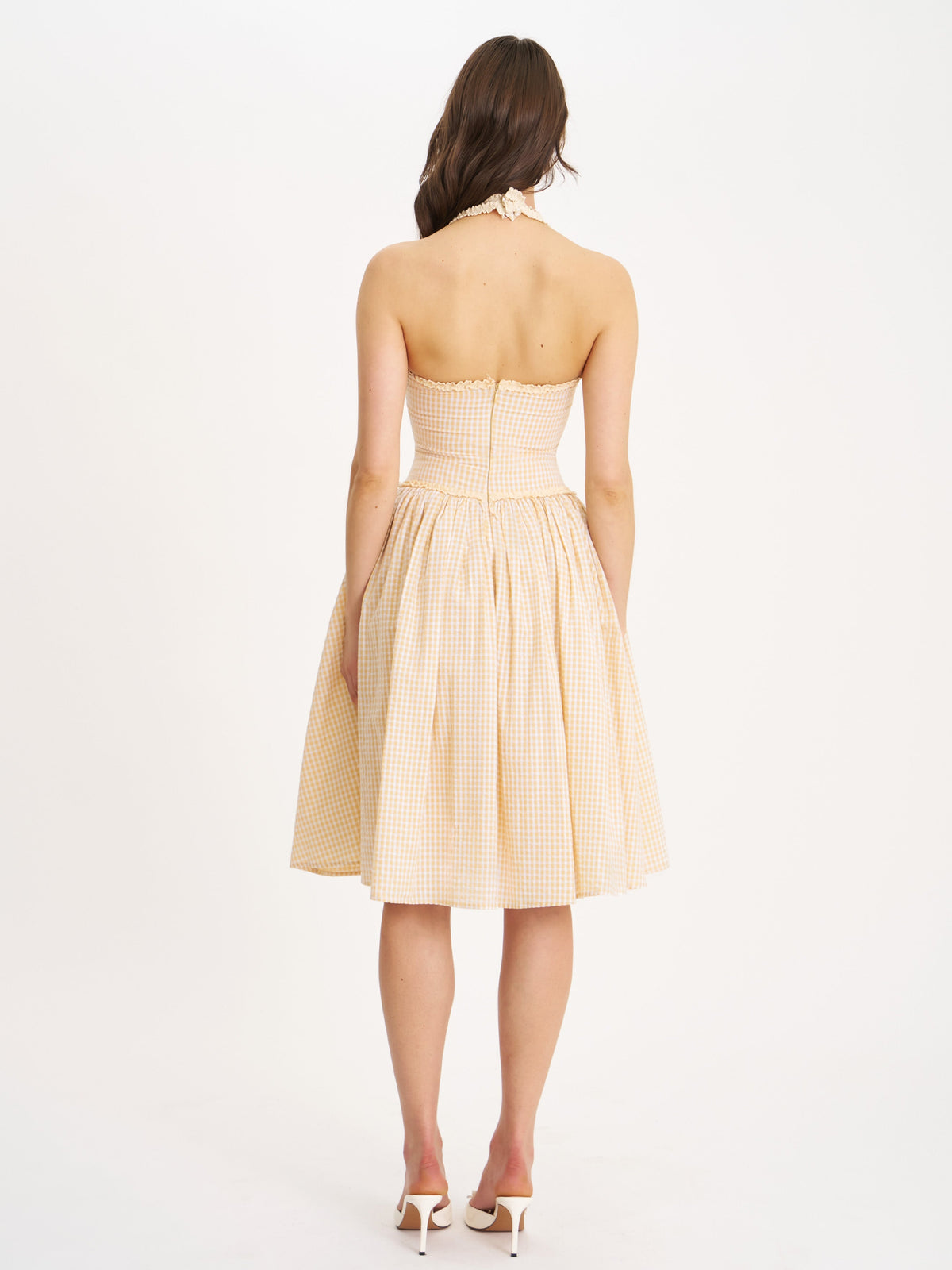 Idella Yellow Gingham U Neck Midi Dress (Archive Sale)