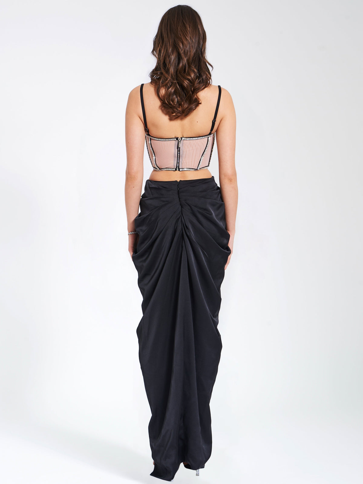 Cadence Black Satin Crystal Embellished Corset Dress (Archive Sale)
