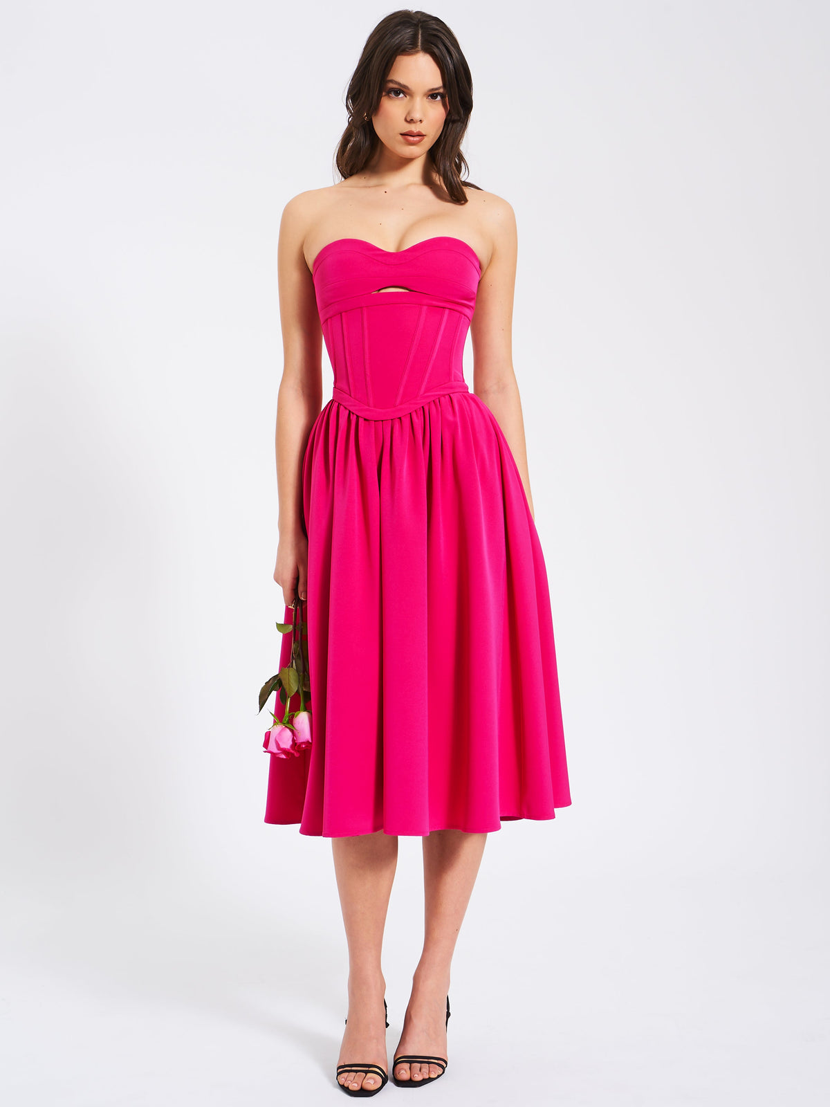 Maia Fuchsia Halter Neck Corset Midi Sundress (Archive Sale)