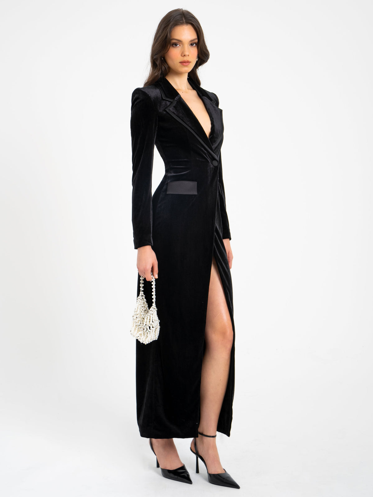 Willow Velvet High Slit Blazer Gown (Archive Sale)
