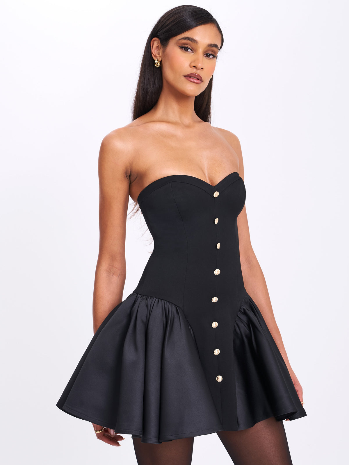 Kaden Black Drop Waist Mini Puffy Dress (Archive Sale)