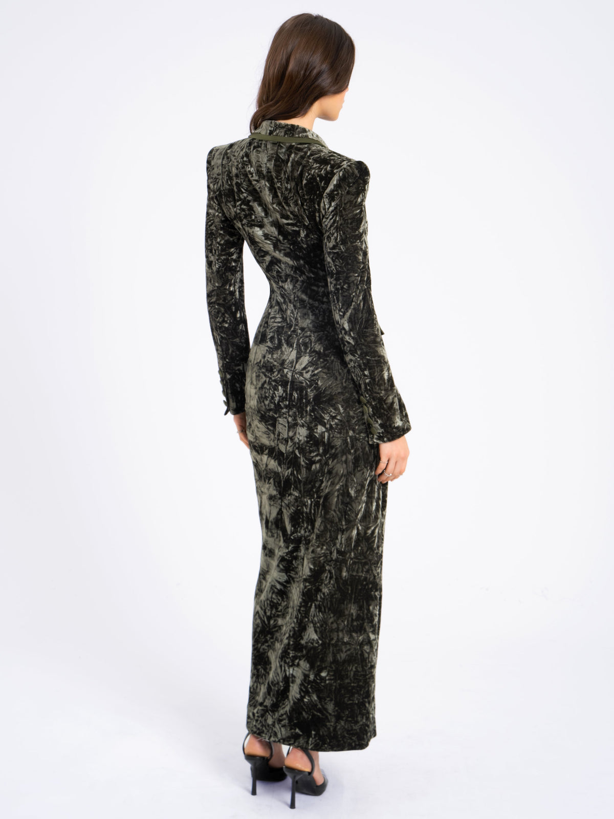 Willow Green Glossy Velvet High Slit Blazer Gown (Archive Sale)