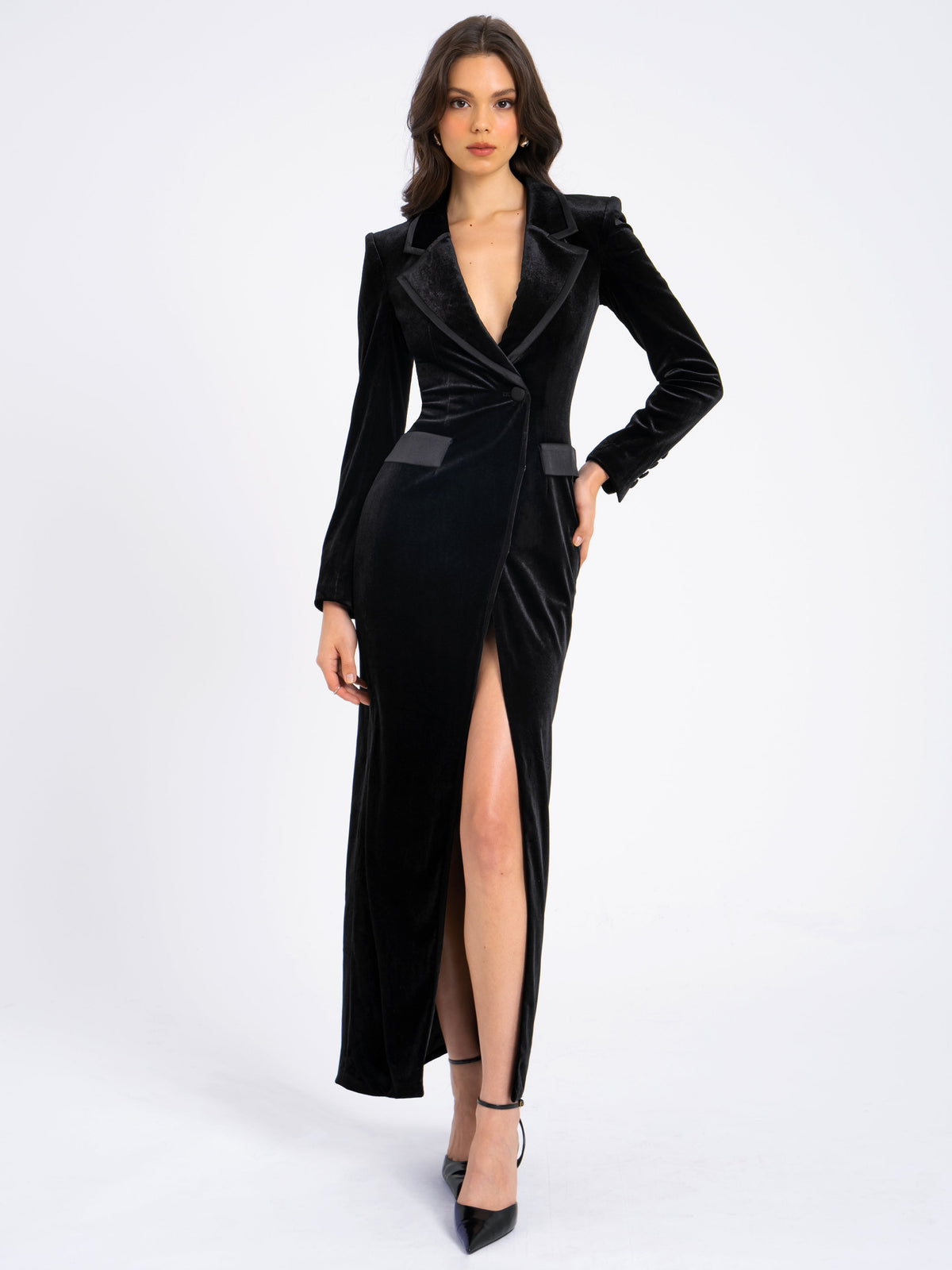 Willow Velvet High Slit Blazer Gown (Archive Sale)