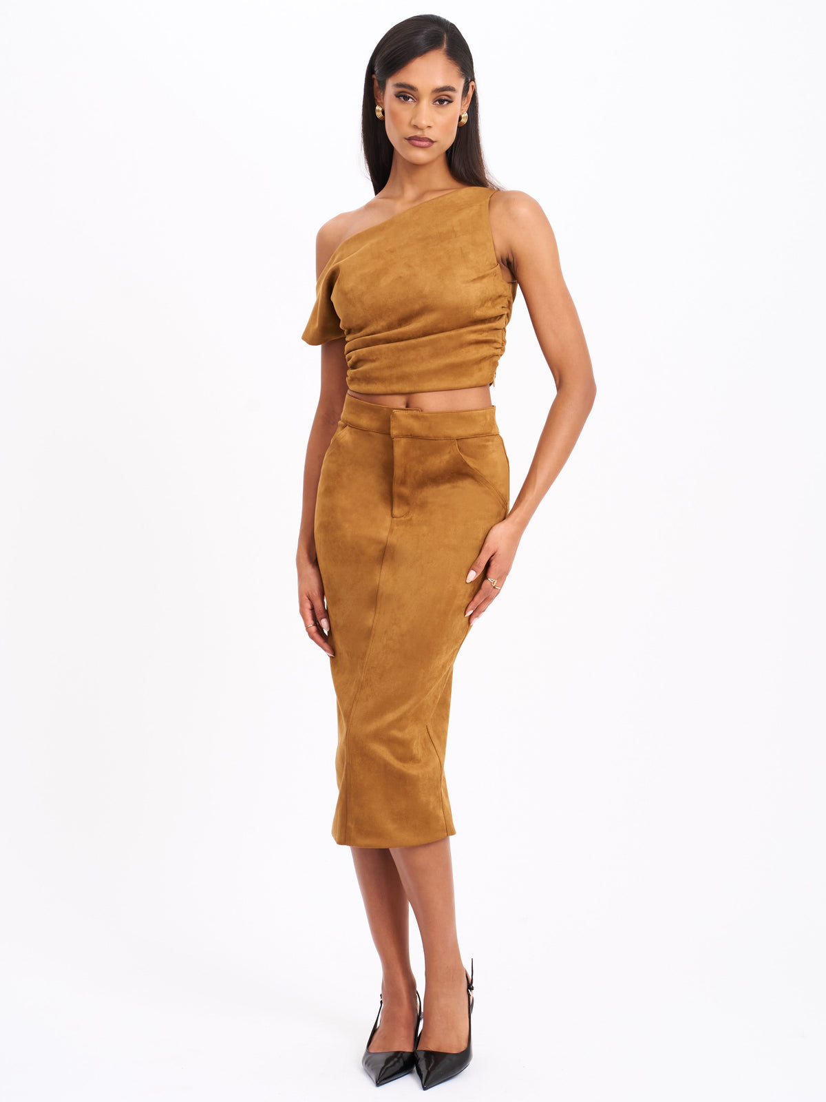 Zabrina Brown Suede Straight Pencil Skirt (Archive Sale)