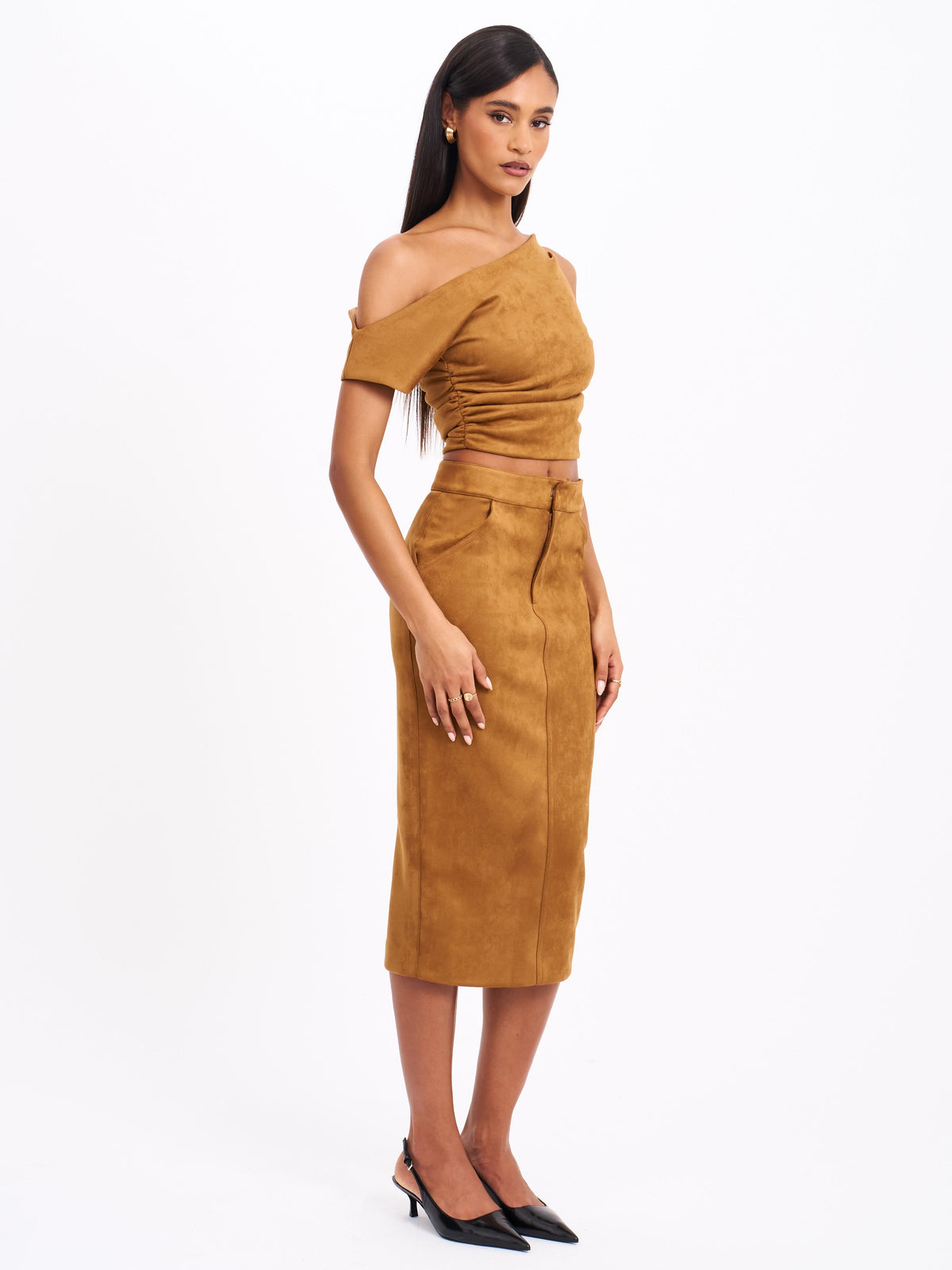 Zabrina Brown Suede Straight Pencil Skirt (Archive Sale)