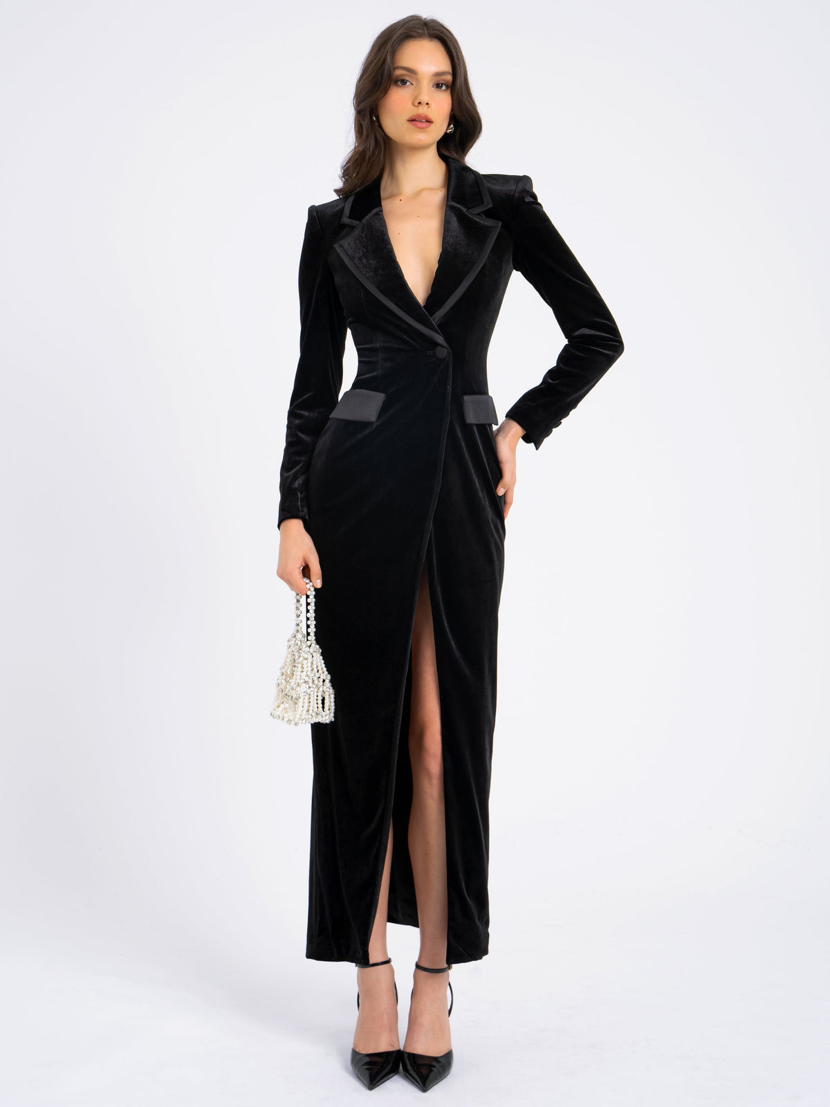 Willow Velvet High Slit Blazer Gown (Archive Sale)