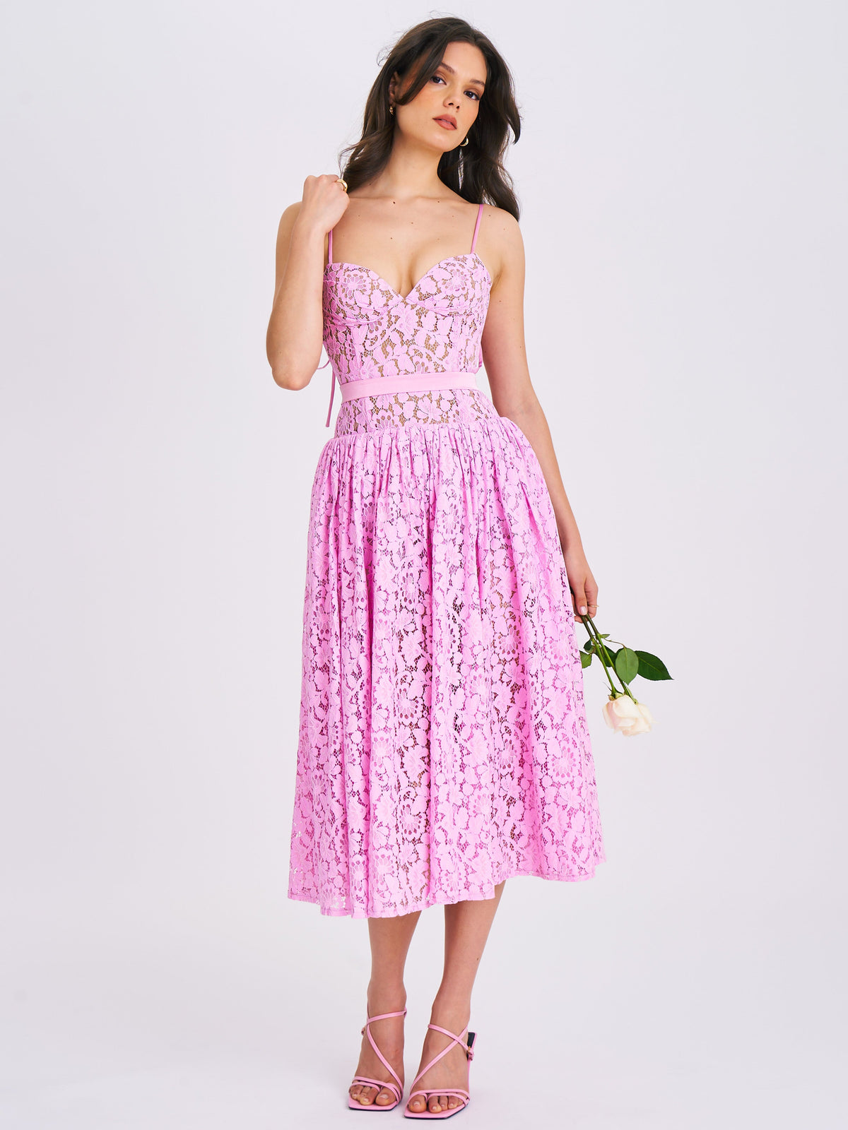 Lorena Pink Lace Drop Waist Midi Sundress (Archive Sale)