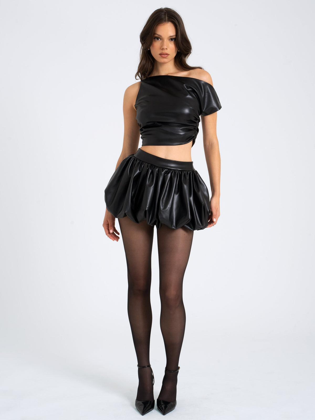 Yara Vegan Leather Slash Neck Tank Top (Archive Sale)