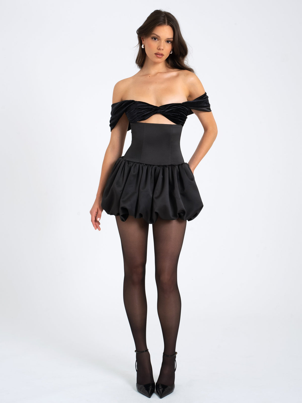 Gabby Black Velvet Top Bubble Hem Mini Dress (Archive Sale)