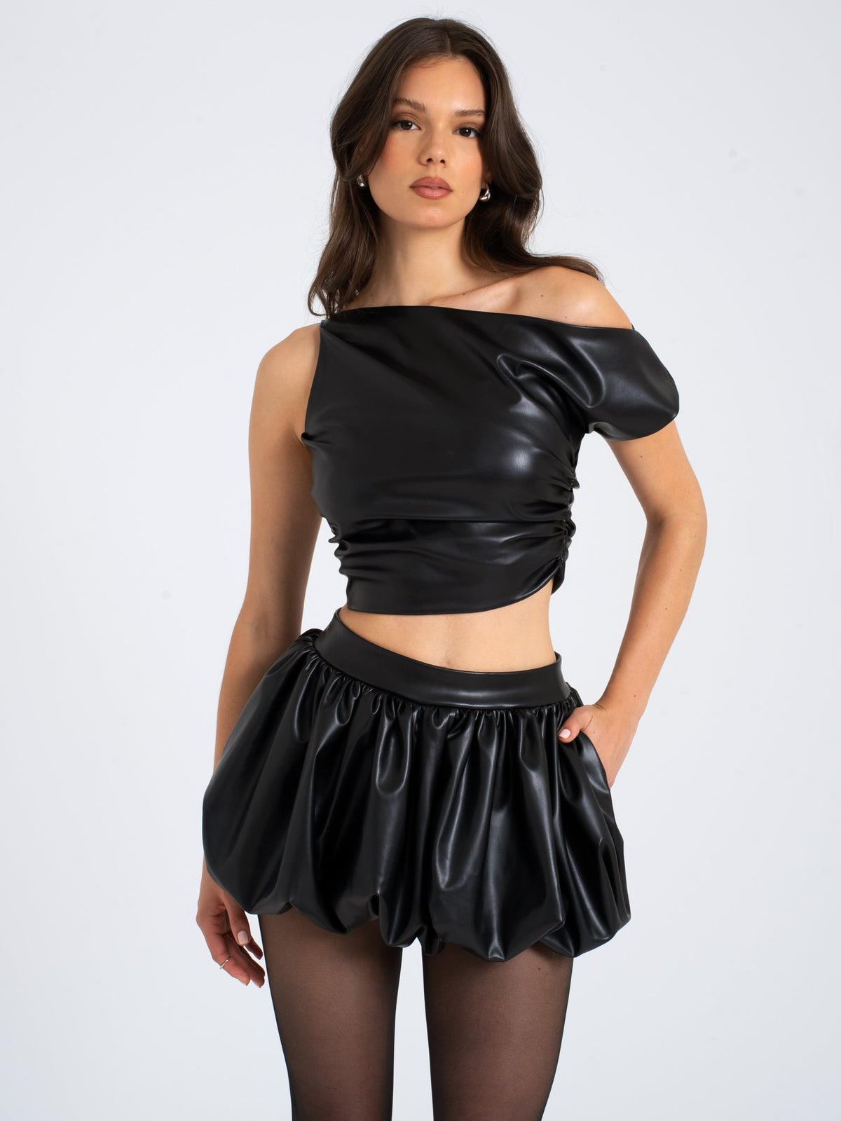 Yuna Vegan Leather Bubble Hem Skirt (Archive Sale)