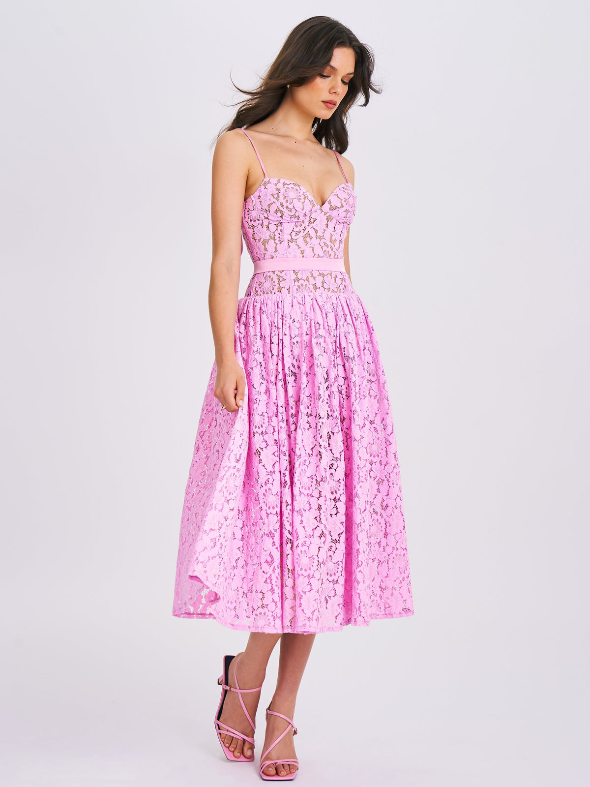 Lorena Pink Lace Drop Waist Midi Sundress (Archive Sale)