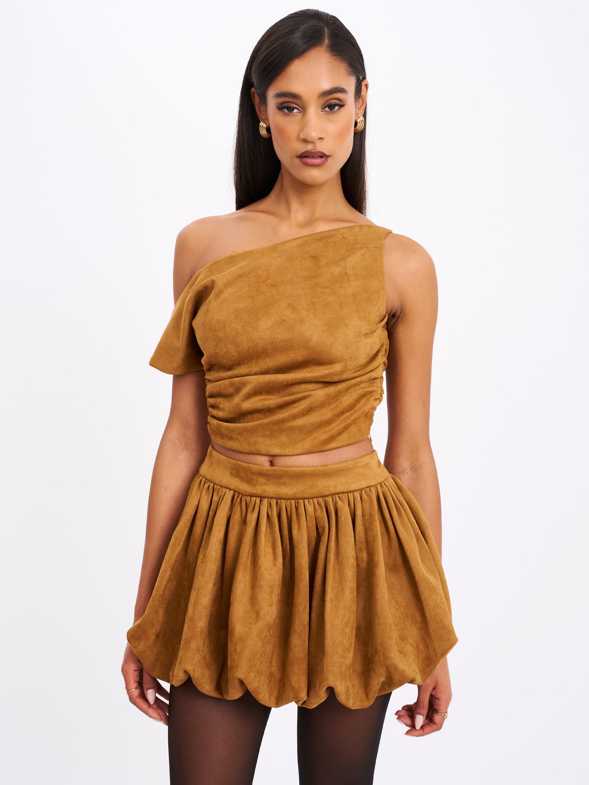 Yuna Brown Suede Bubble Hem Skirt (Archive Sale)