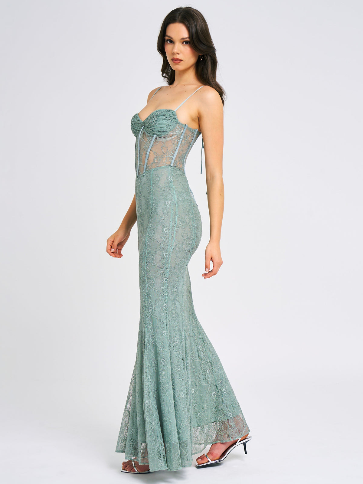 Janelle Green Sweetheart Mermaid Lace Maxi Dress (Archive Sale)
