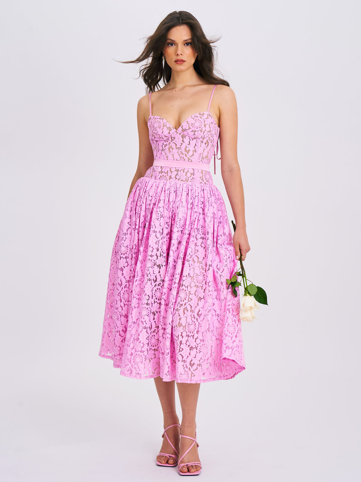 Lorena Pink Lace Drop Waist Midi Sundress (Archive Sale)