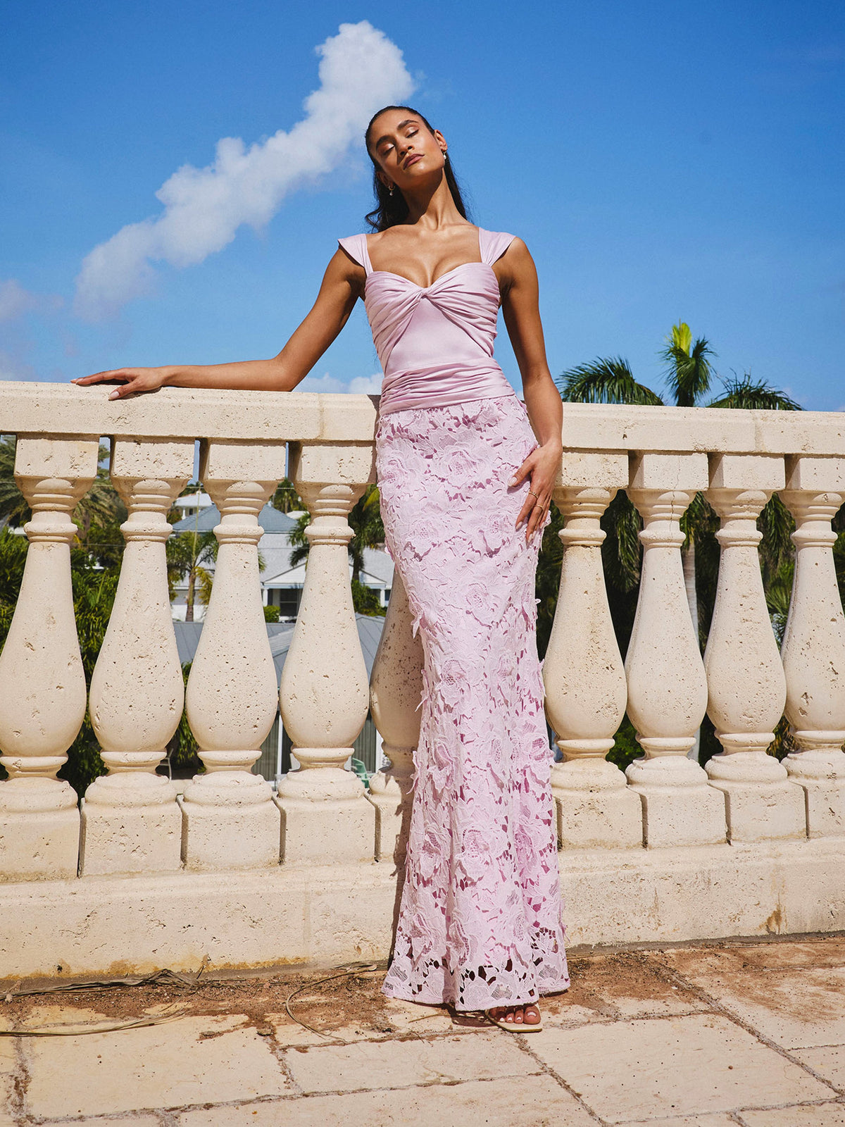 Dahlia Pink Floral Lace Mermaid Gown (Archive Sale)