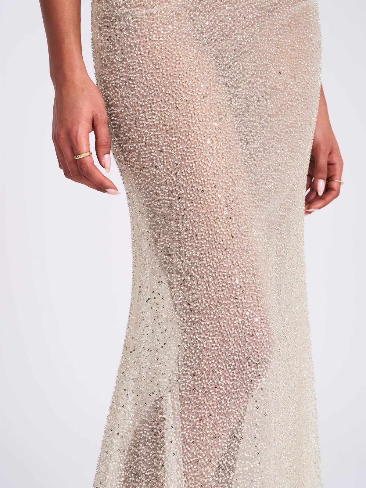 Zahya Lime Halter Backless Beaded Mesh Gown (Archive Sale)