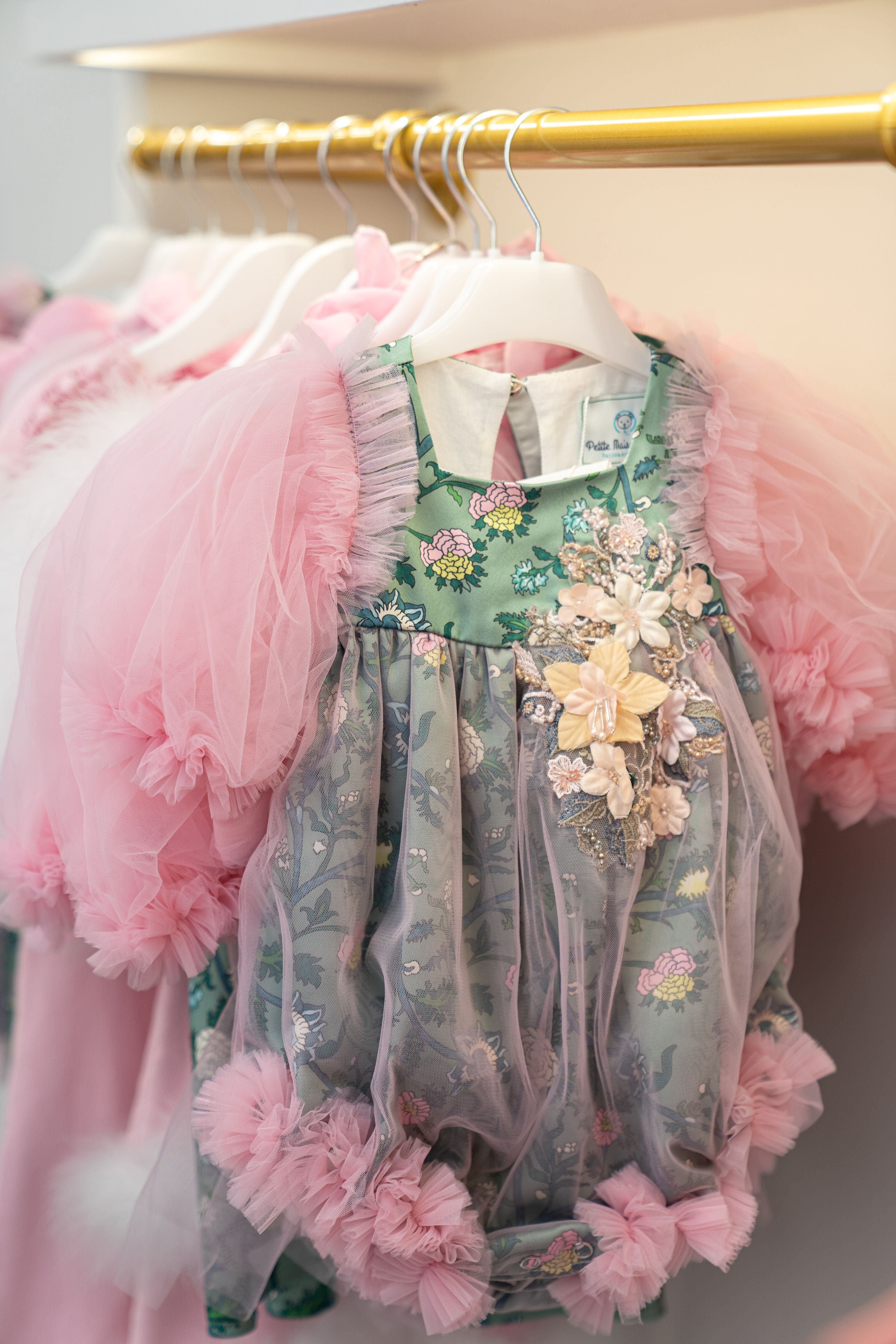 Eva Pink and Green Floral Tulle Romper - Petite Maison Kids