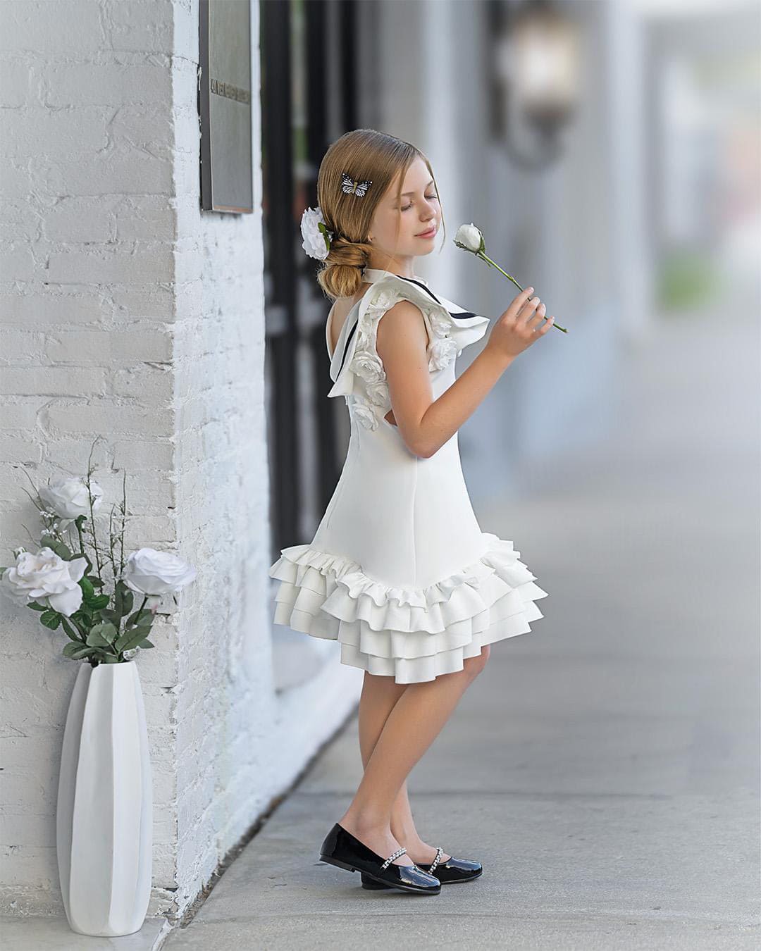 Alex White Ruffle Dress with Black Contrast Line - Petite Maison Kids
