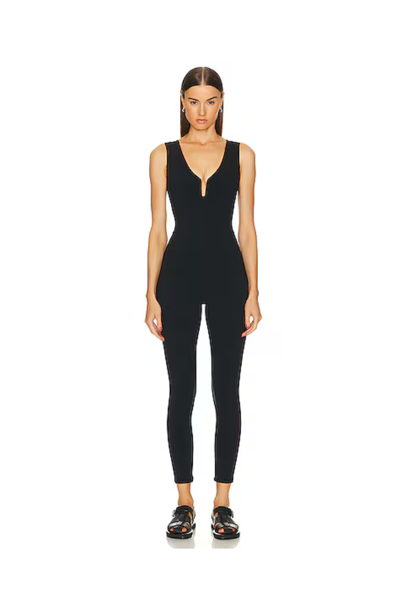 Bandier Veneto Deep V Neck Catsuit Black LOK00269