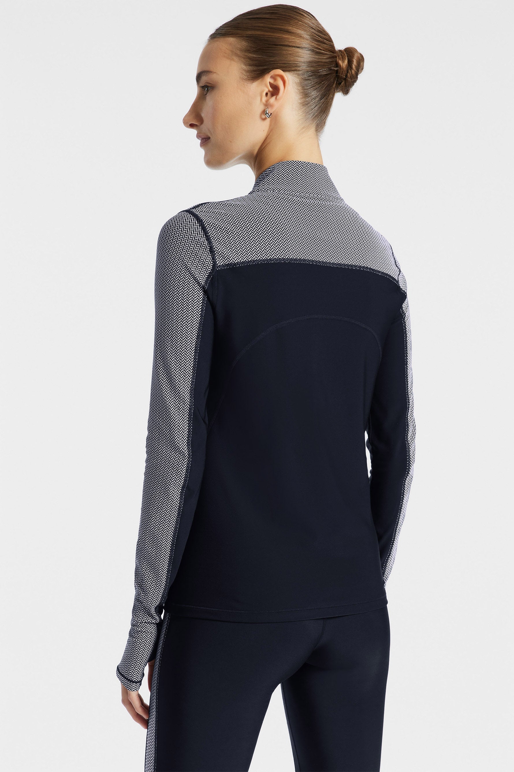 Pro Fleece 1/4 Zip Color Block Long Sleeve Top - Black/white Herringbone