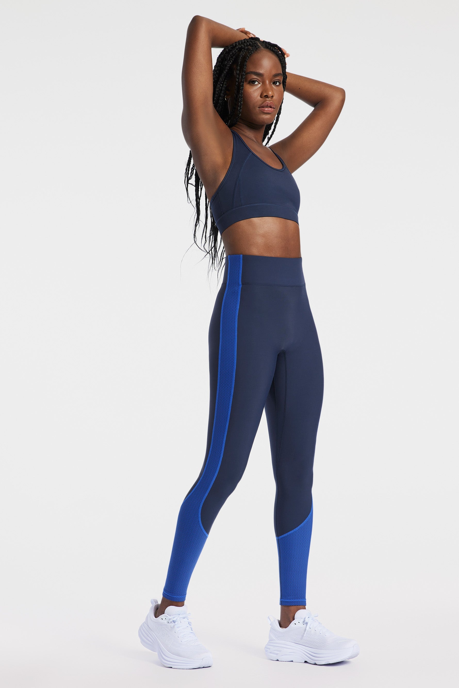 Center Stage Color Block Pro Fleece Legging - Navy Blazer/blue Herringbone