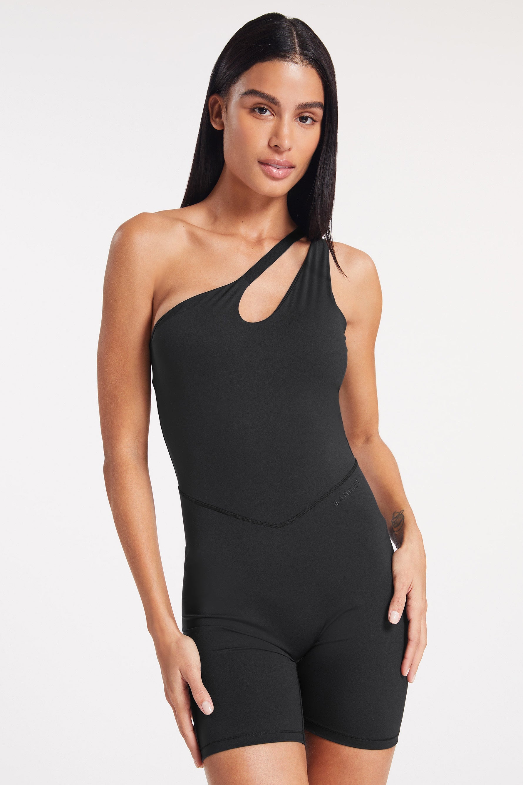 Asymmetric Tempo Short Catsuit - Black