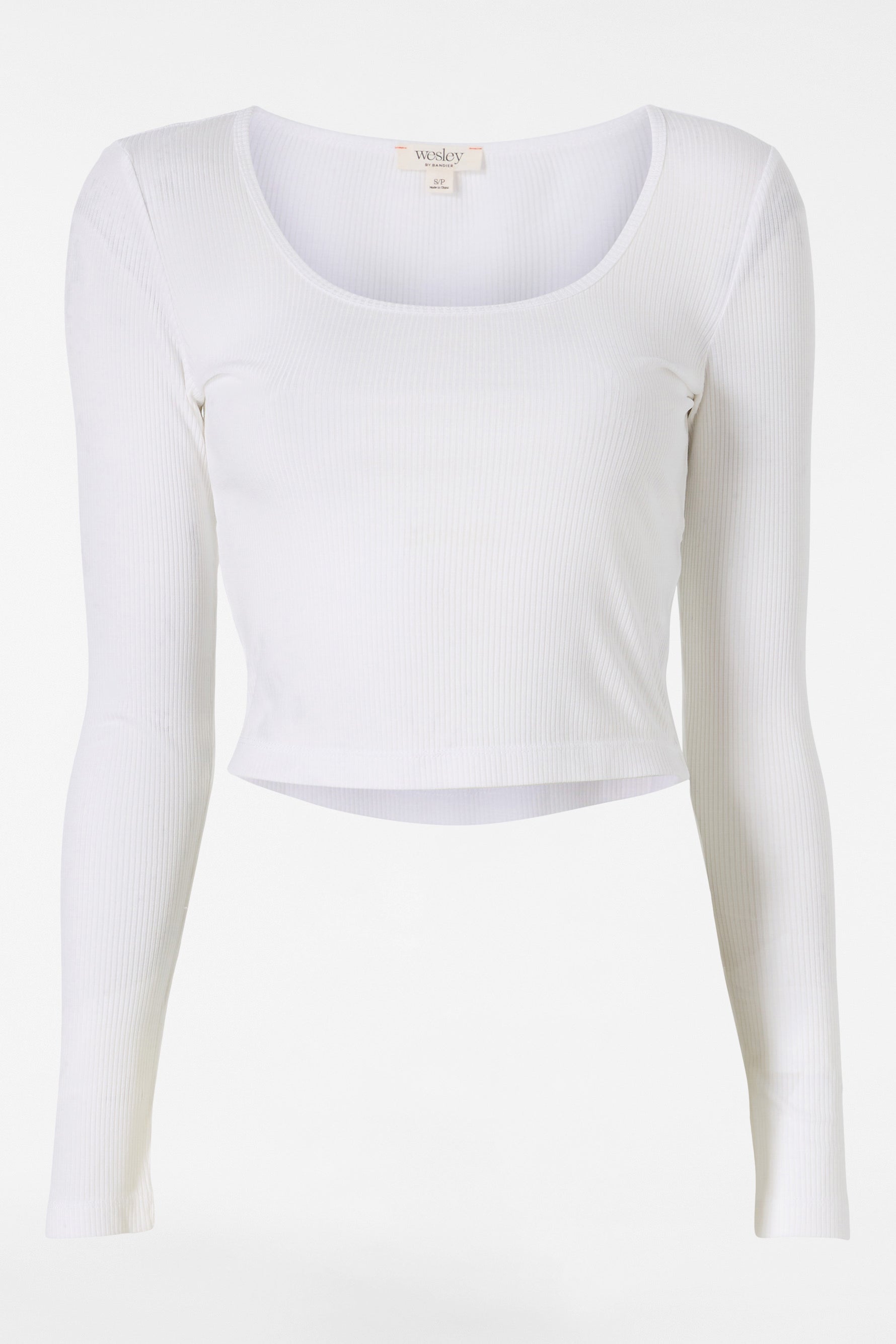 Rivington Ribbed Long Sleeve Scoop Neck Crop Top - White