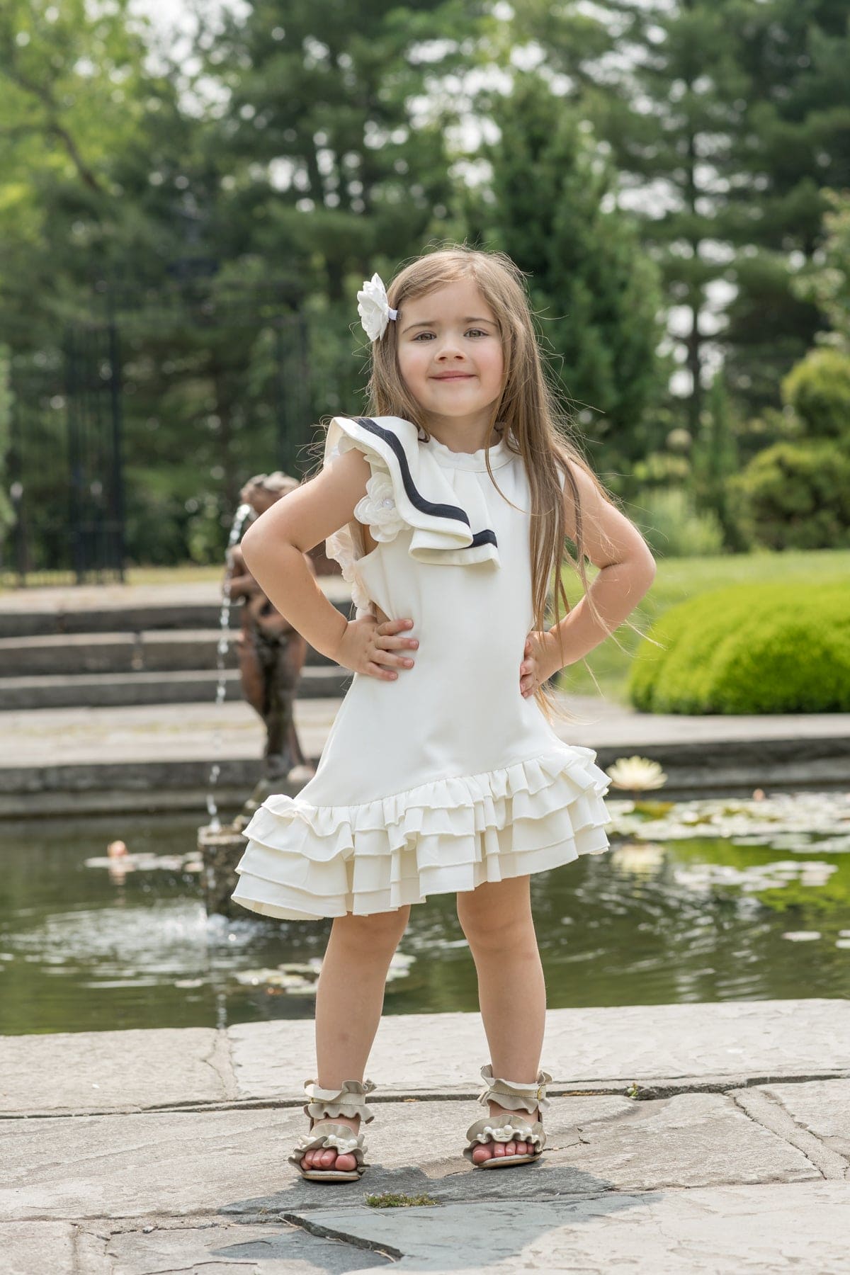 Alex White Ruffle Dress with Black Contrast Line - Petite Maison Kids