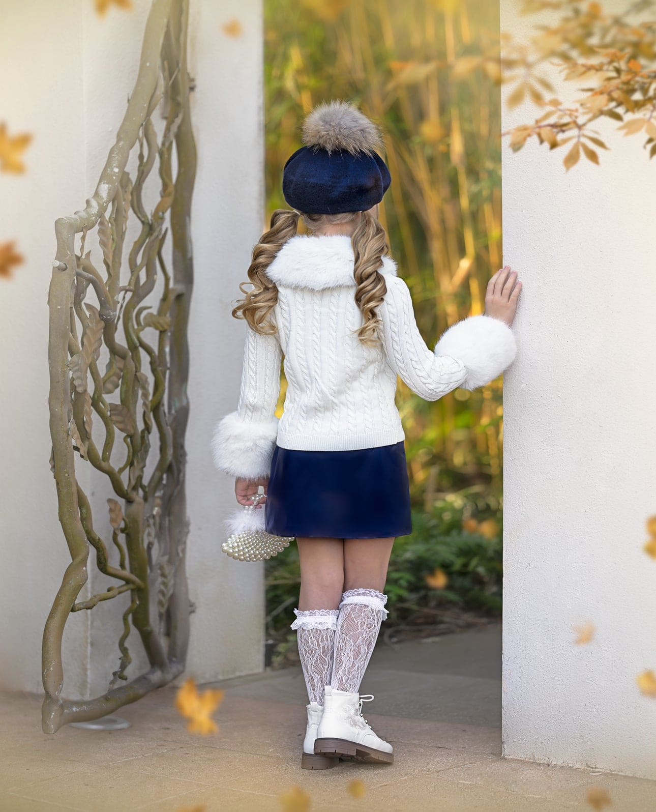 Navy Vegan Leather Skirt - Petite Maison Kids