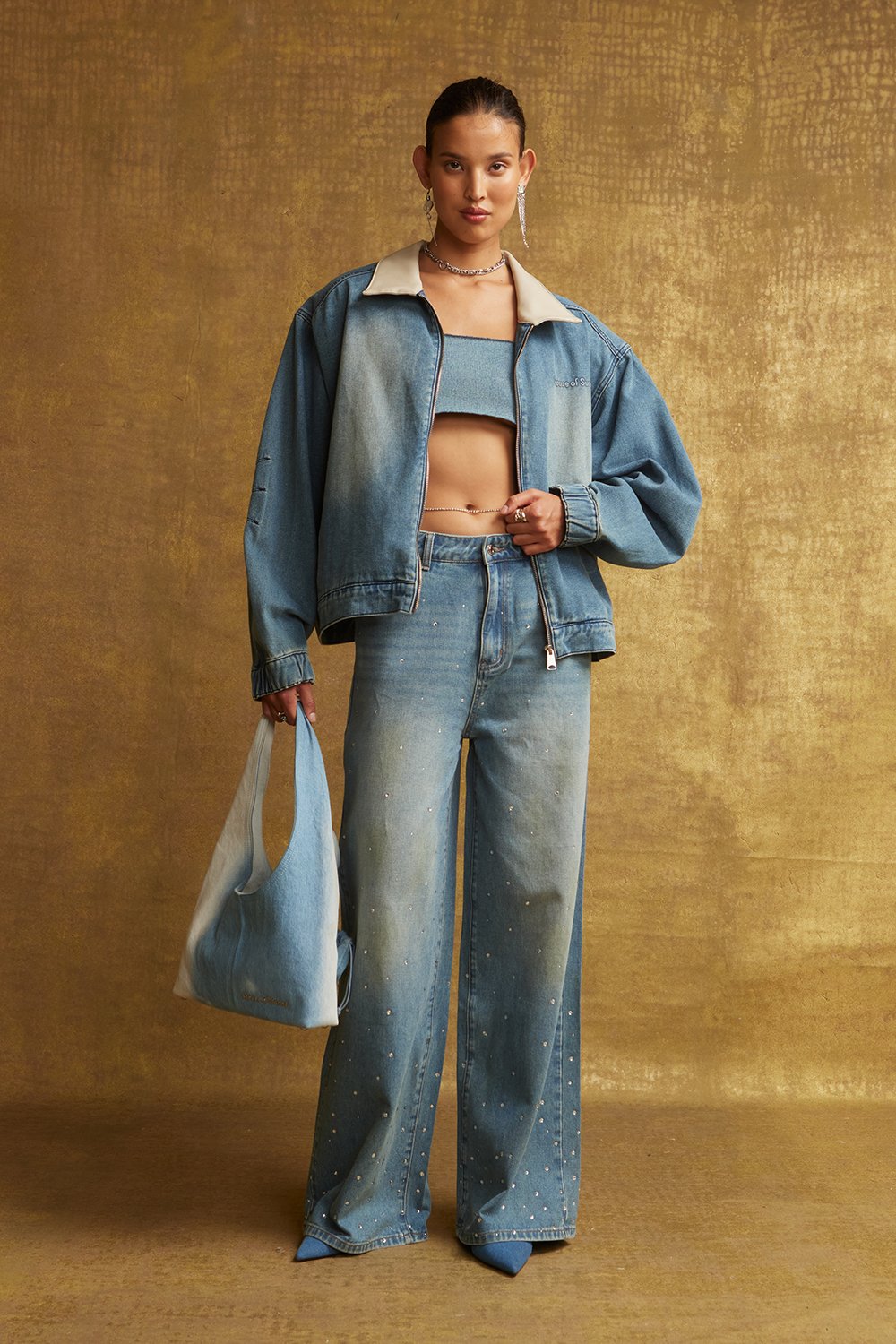 House of Sunny Crystallised Wide Leg Denim