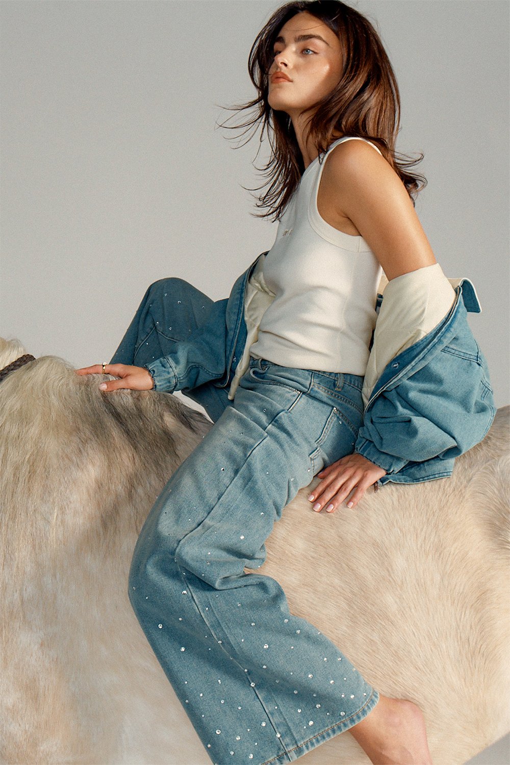 House of Sunny Crystallised Wide Leg Denim