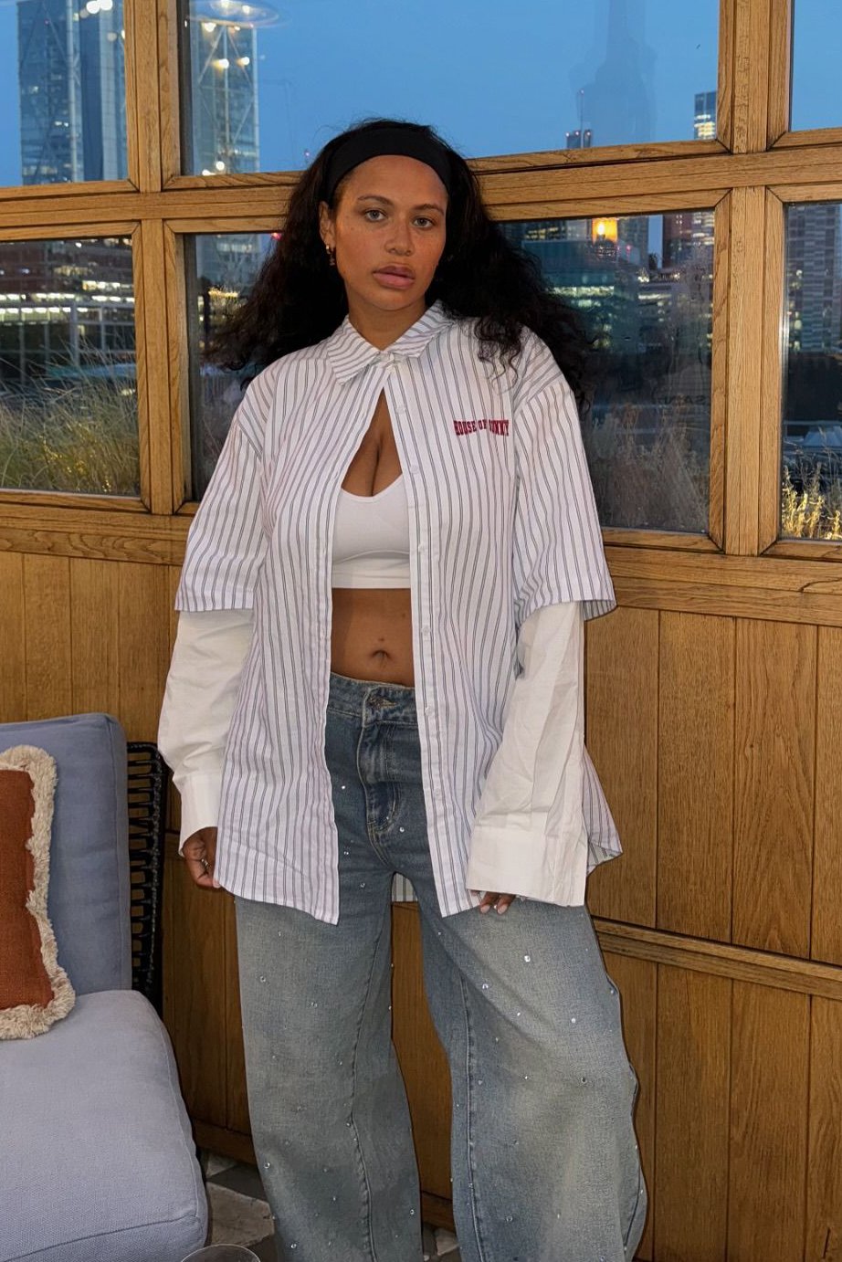 @oliviagraceherring in House of Sunny Crystallised Wide Leg Denim