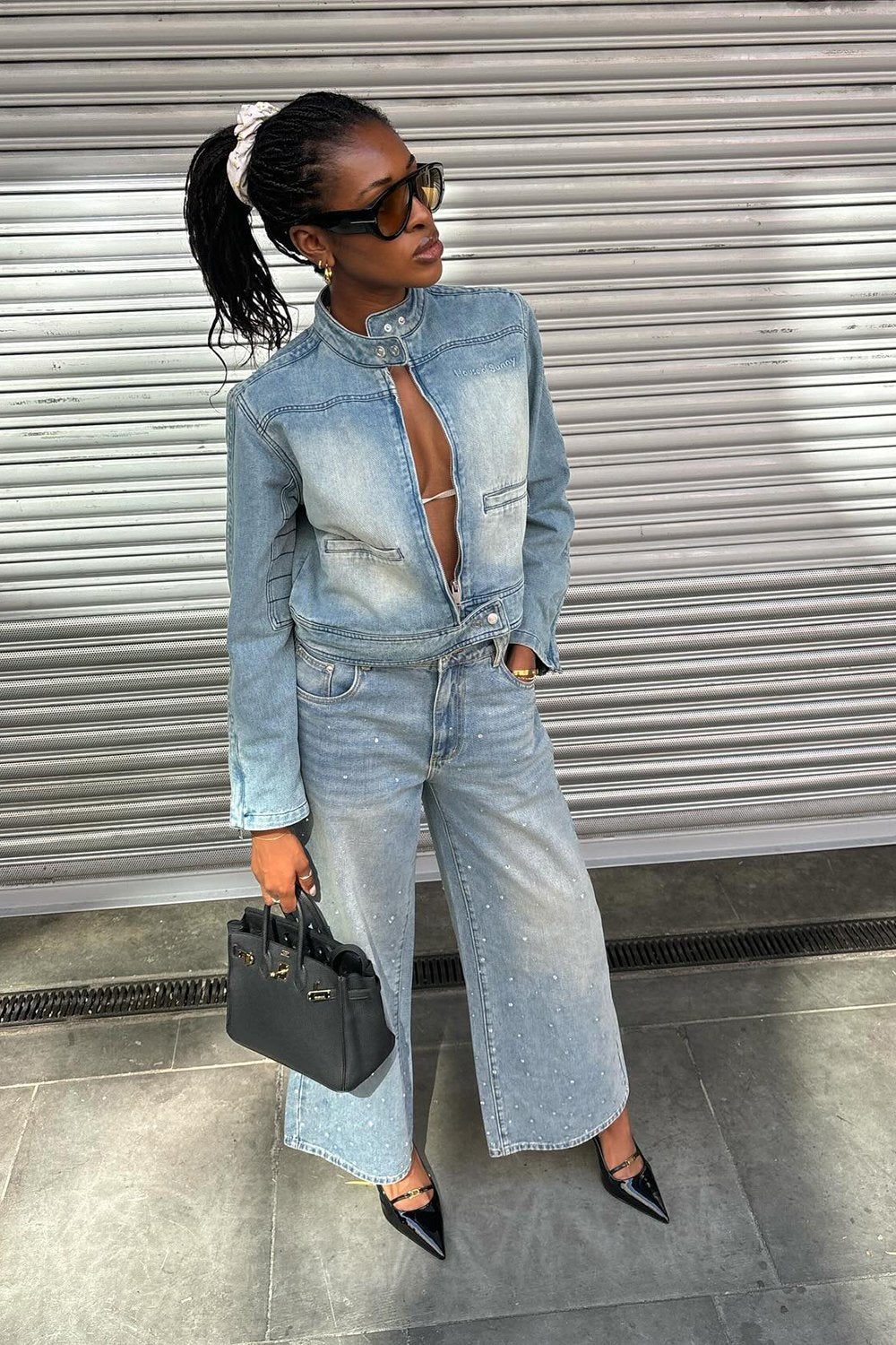@georgia_3.0 in House of Sunny Crystallised Wide Leg Denim
