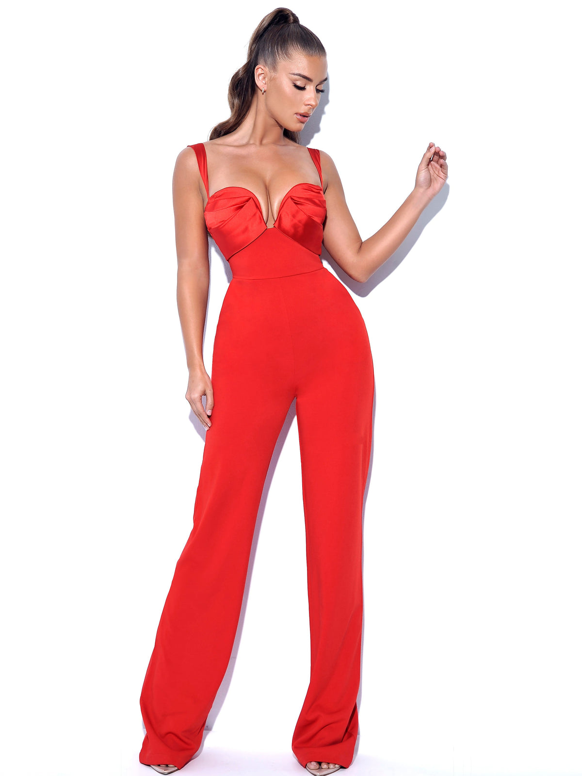 Onika Red Satin and Crepe Jumpsuit (Archive Sale)