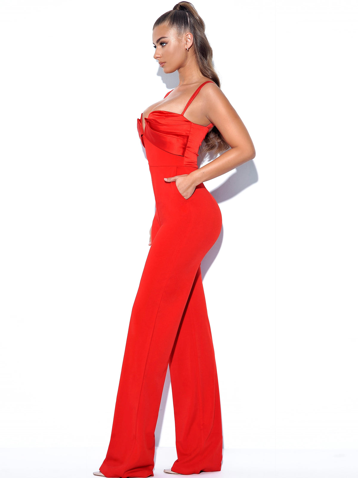 Onika Red Satin and Crepe Jumpsuit (Archive Sale)